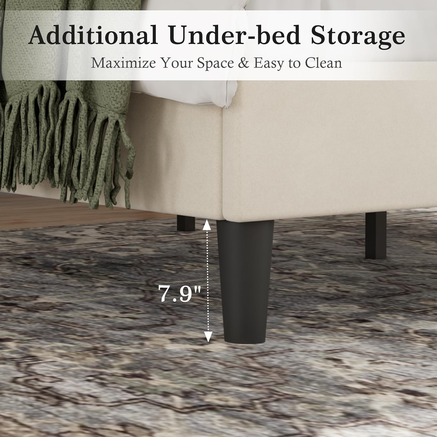 VECELO Modern Upholstered Platform Bedframe, Adjustable Headboard