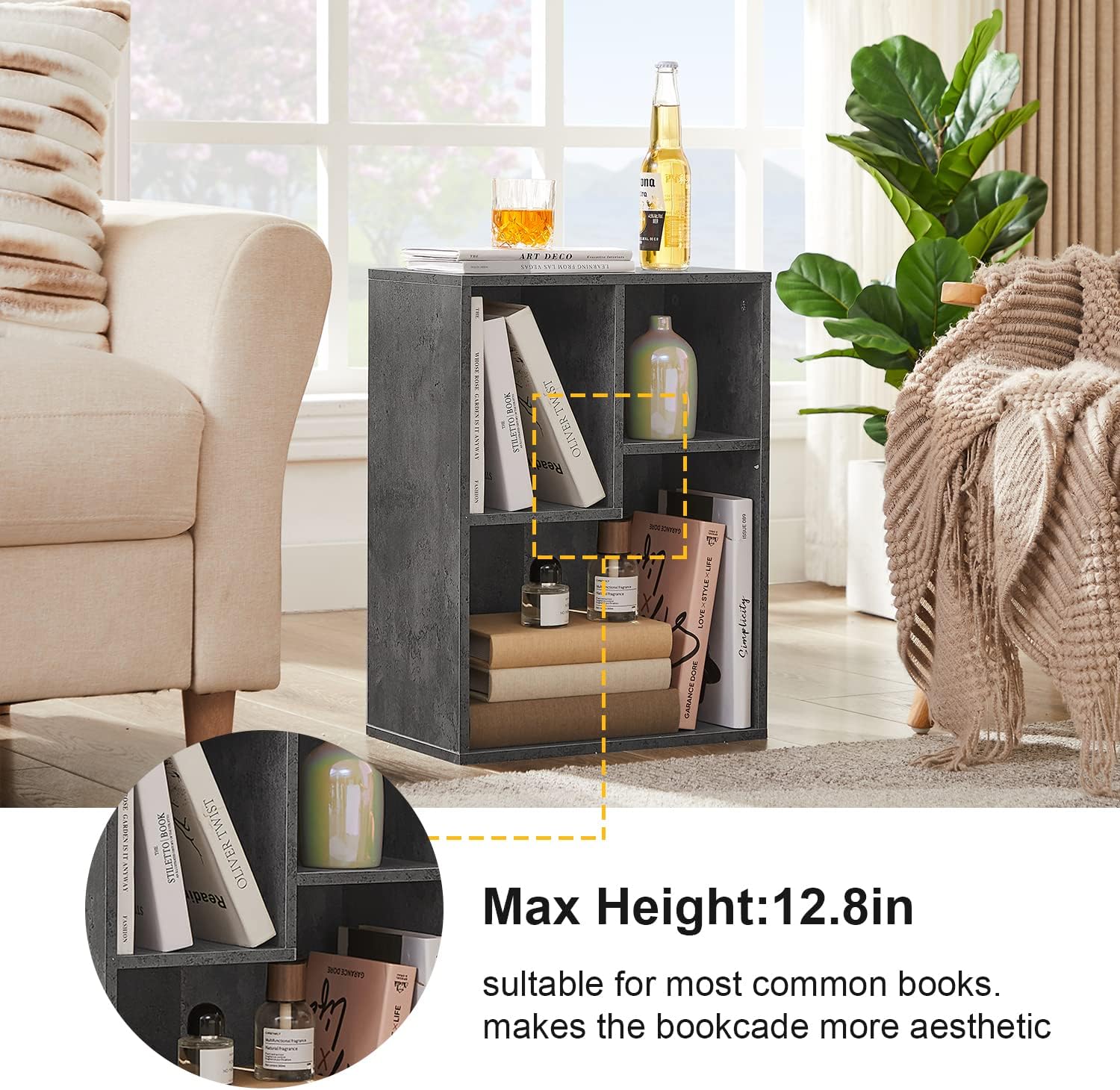 VECELO 3-Cube Wide Open Bookcase, Small Bookshelf 2-Tier Storage Organizer - VECELO