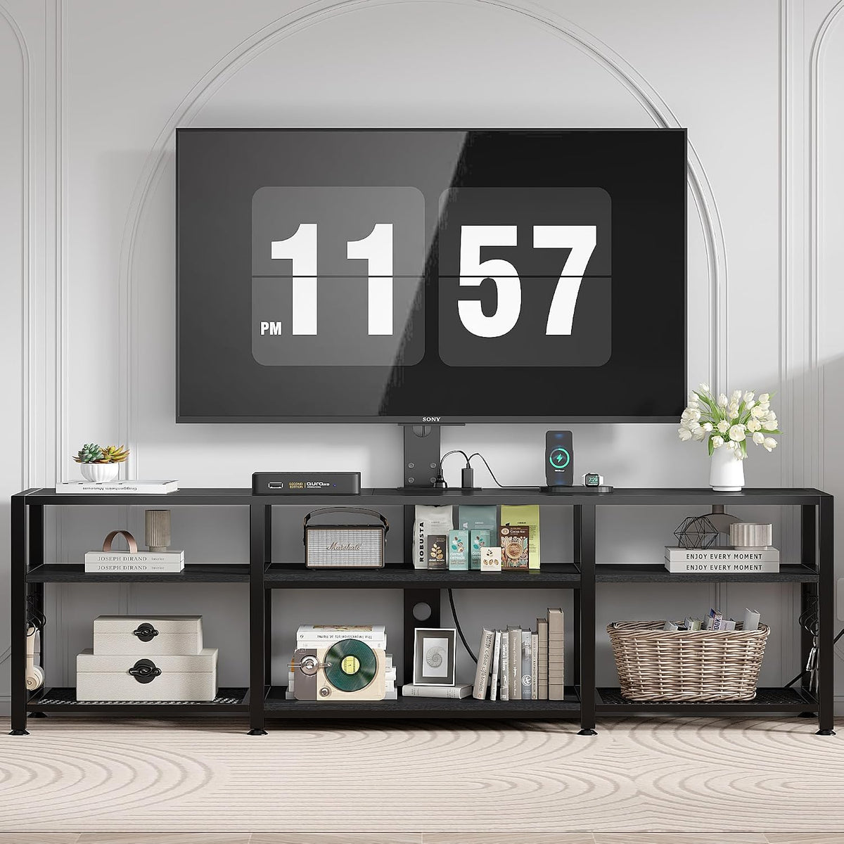 VECELO TV Stand with Mount and Power Outlets