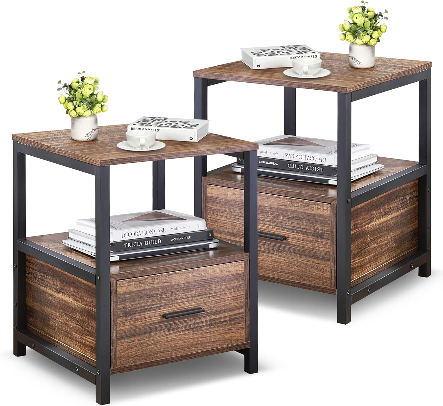 VECELO Nightstand Modern Square End Side Table, 1 Pack/2 Packs