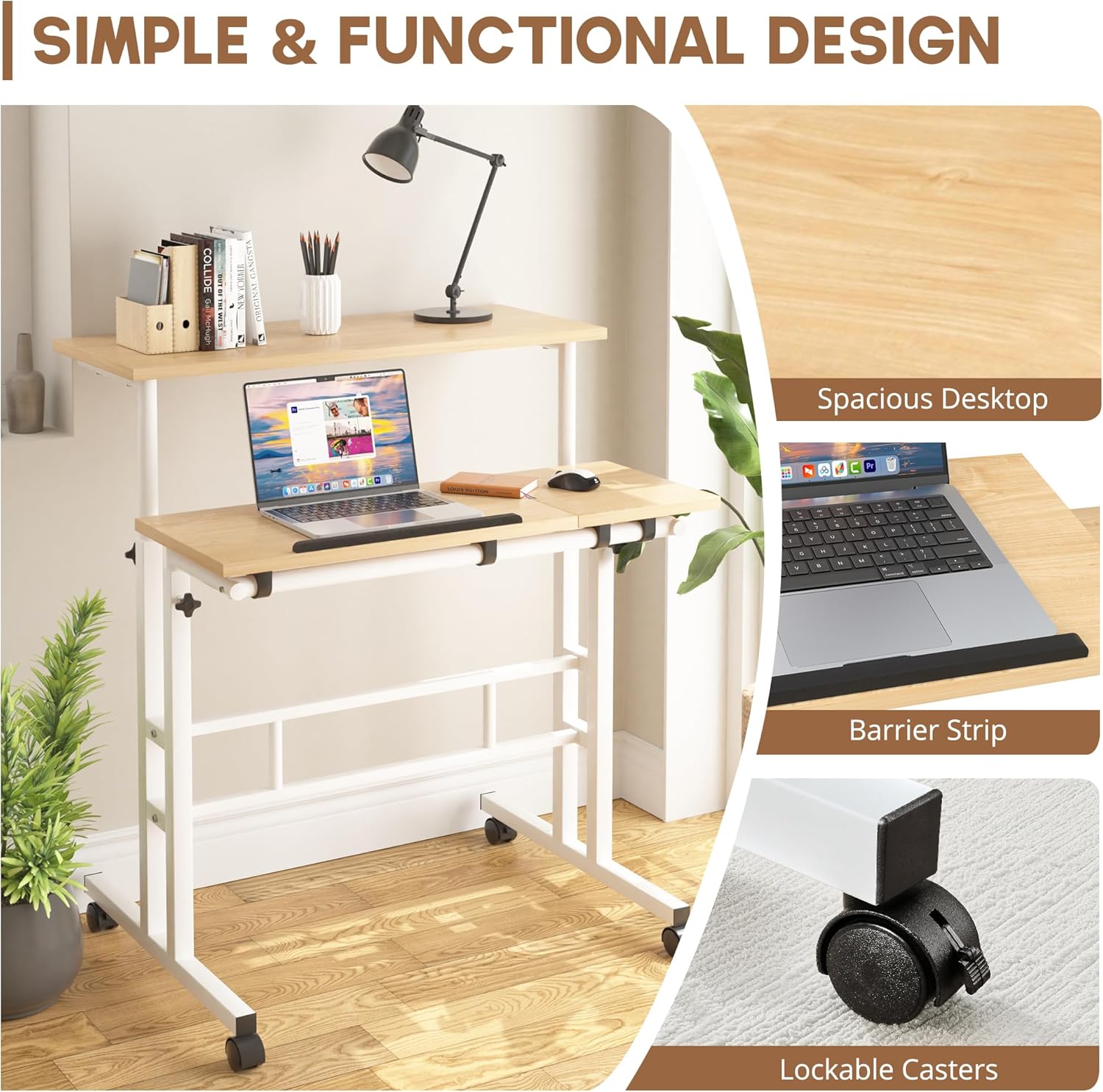VECELO Mobile Small Standing Desk Adjustable Height