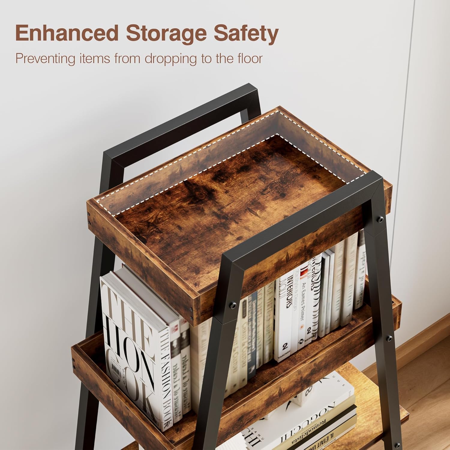 VECELO Ladder Shelf/Display Shelf 4 Tier Storage Bookcase Rack Wood & Steel