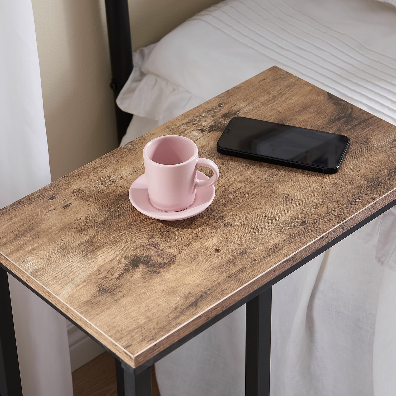 VECELO C Shaped End Side Table for Sofa Couch and Bed Snack TV Tray - VECELO