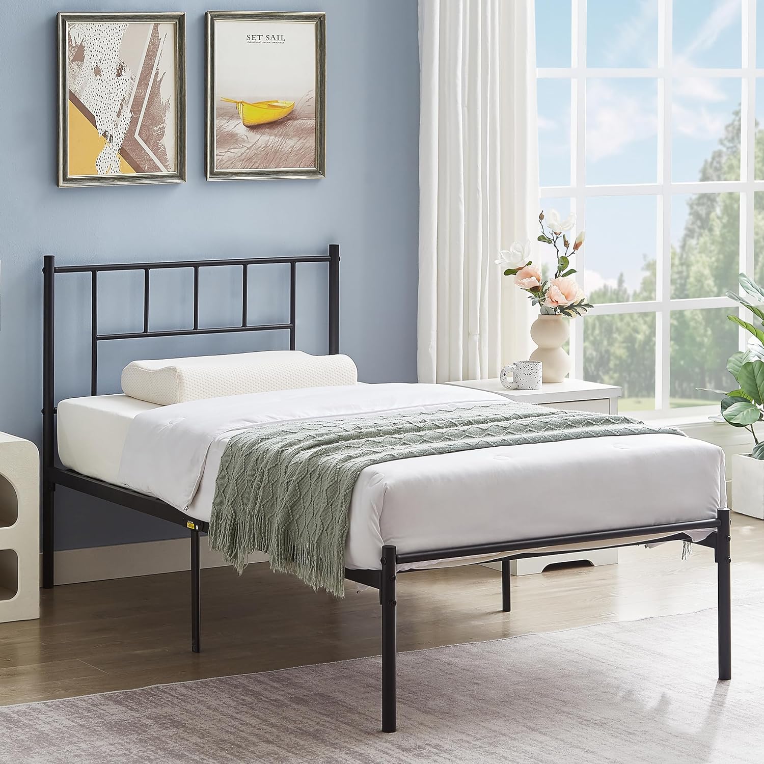 VECELO Bed Frame, 14 Inch Metal Platform with Headboard, Heavy Duty Steel Slat Support - VECELO