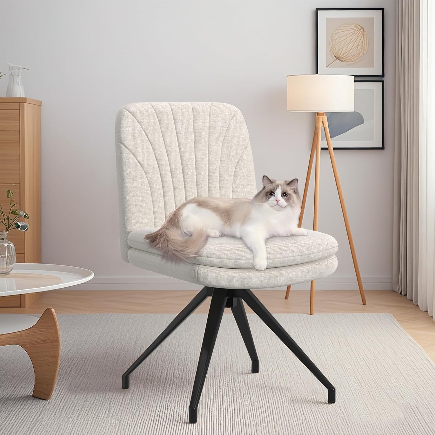 VECELO Armless Office Desk Chair, Criss Cross Legged Vanity Chair with Wide Padded Seat - VECELO