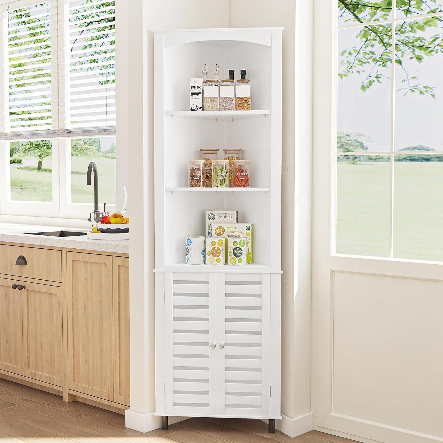 VECELO Tall Corner Cabinet, 68.8'' Storage Cabinet with Doors and Adjustable Shelves