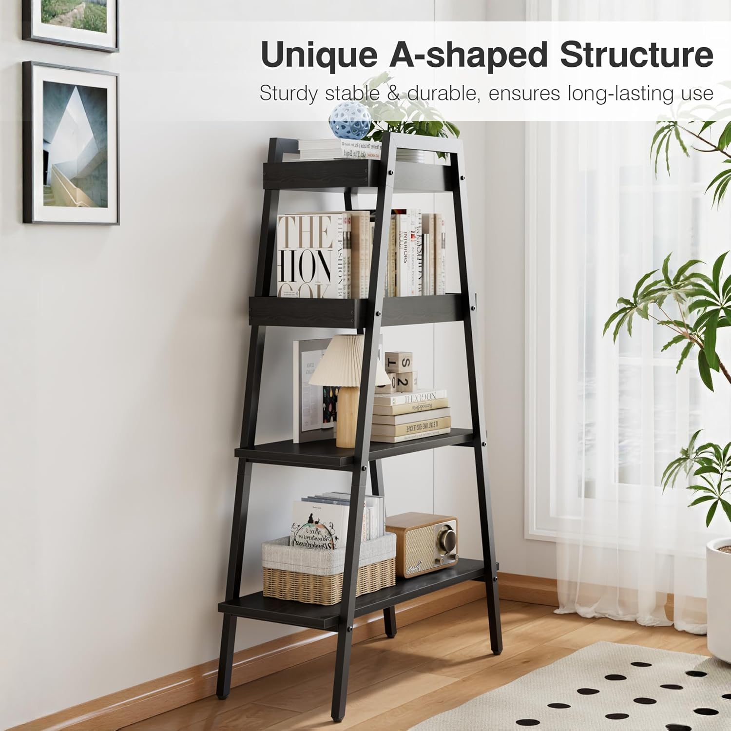 VECELO Ladder Shelf/Display Shelf 4 Tier Storage Bookcase Rack Wood & Steel