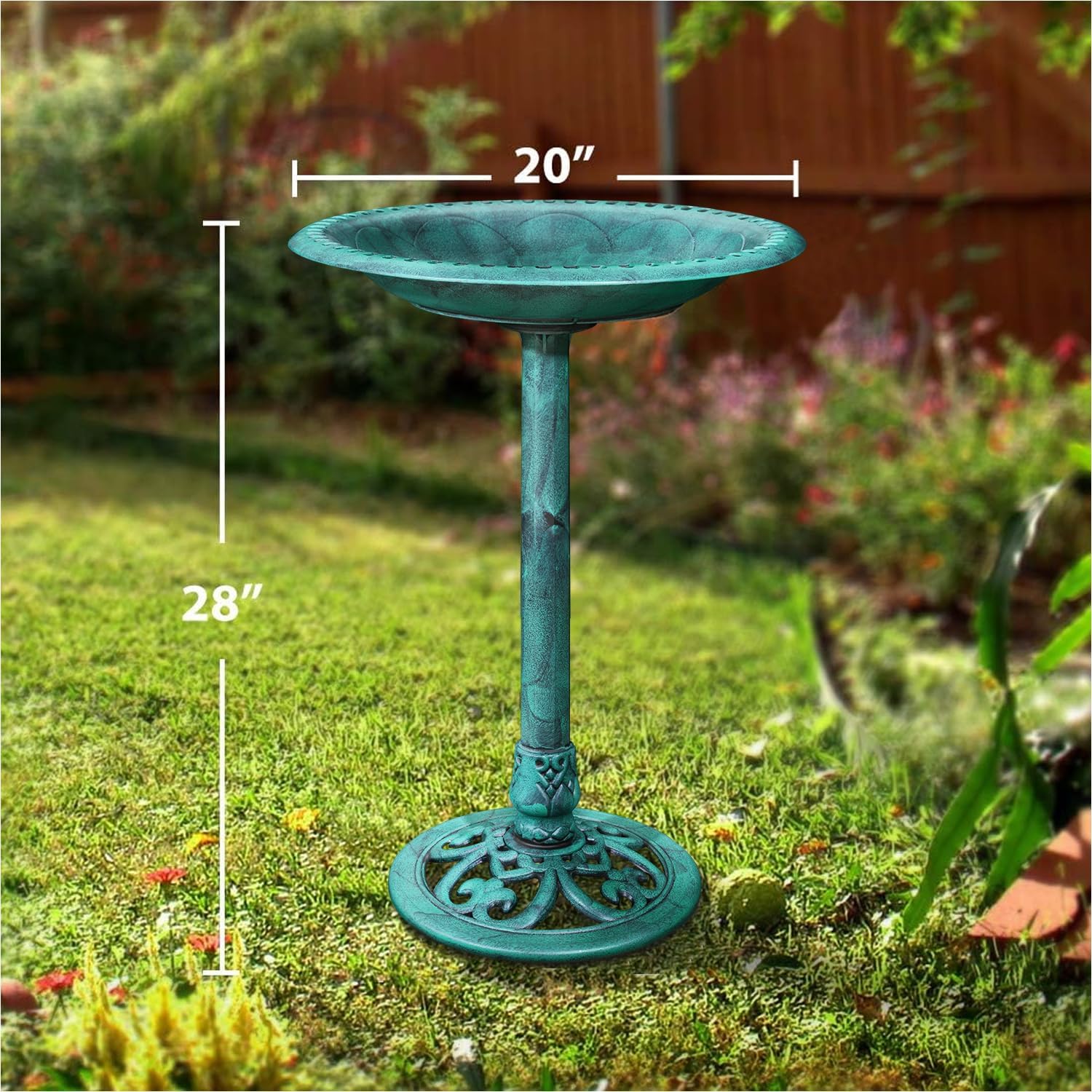 VECELO 28" Pedestal Outdoor Bird Bath with Solar Powered Fountain - VECELO