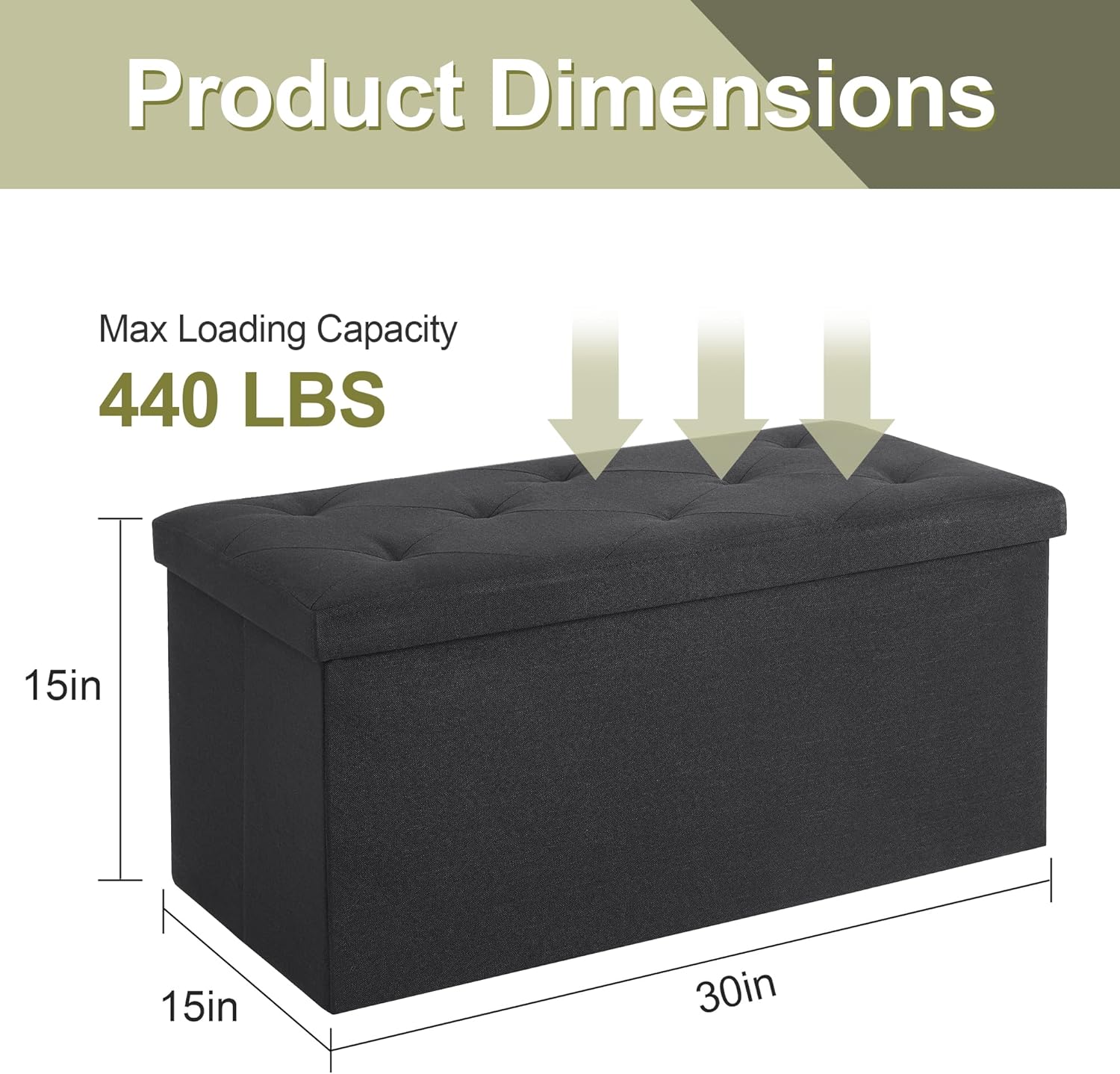 VECELO Folding Storage Ottoman Bench, Storage Chest, Linen Fabric