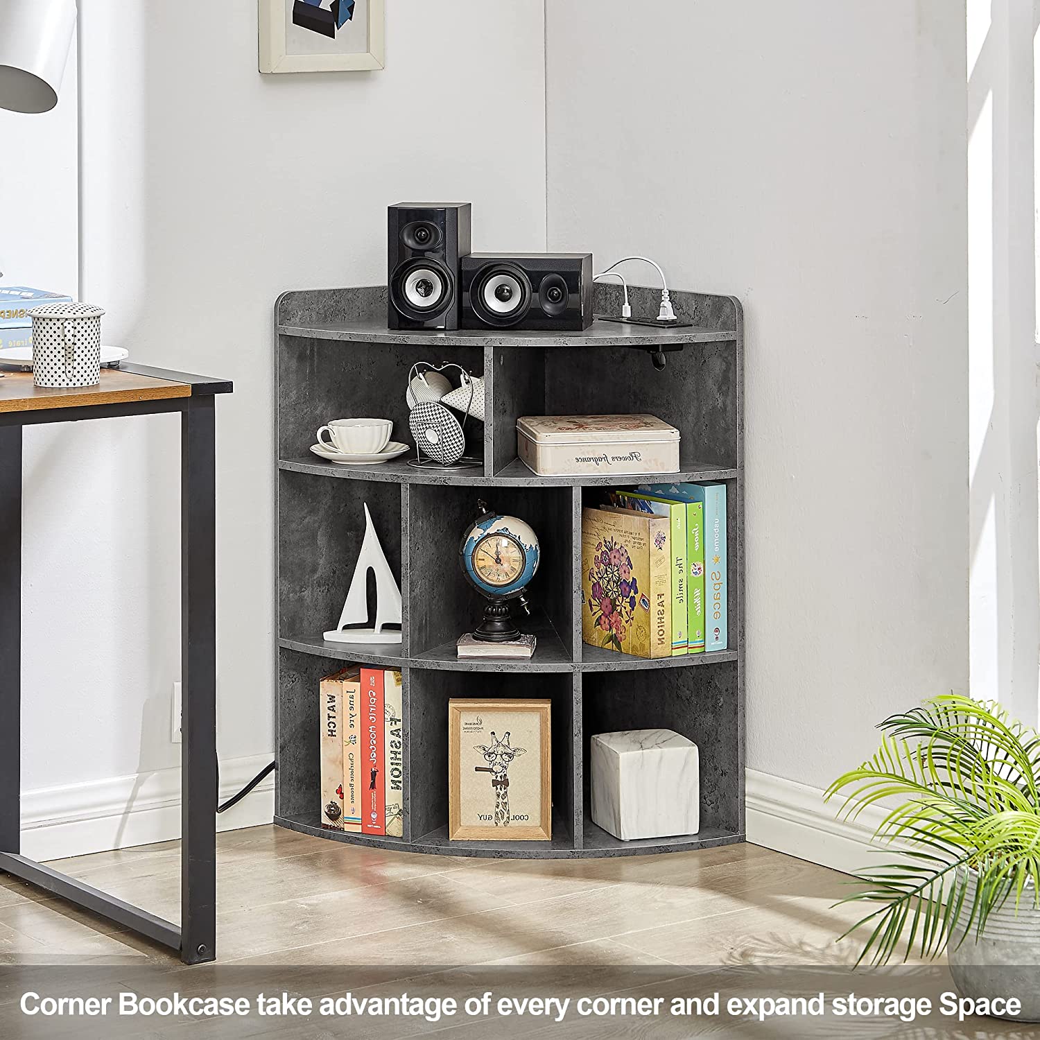 VECELO 3-Tier Corner Cabinet with 8 Cubbies, Wooden Cube Storage Organizer - VECELO