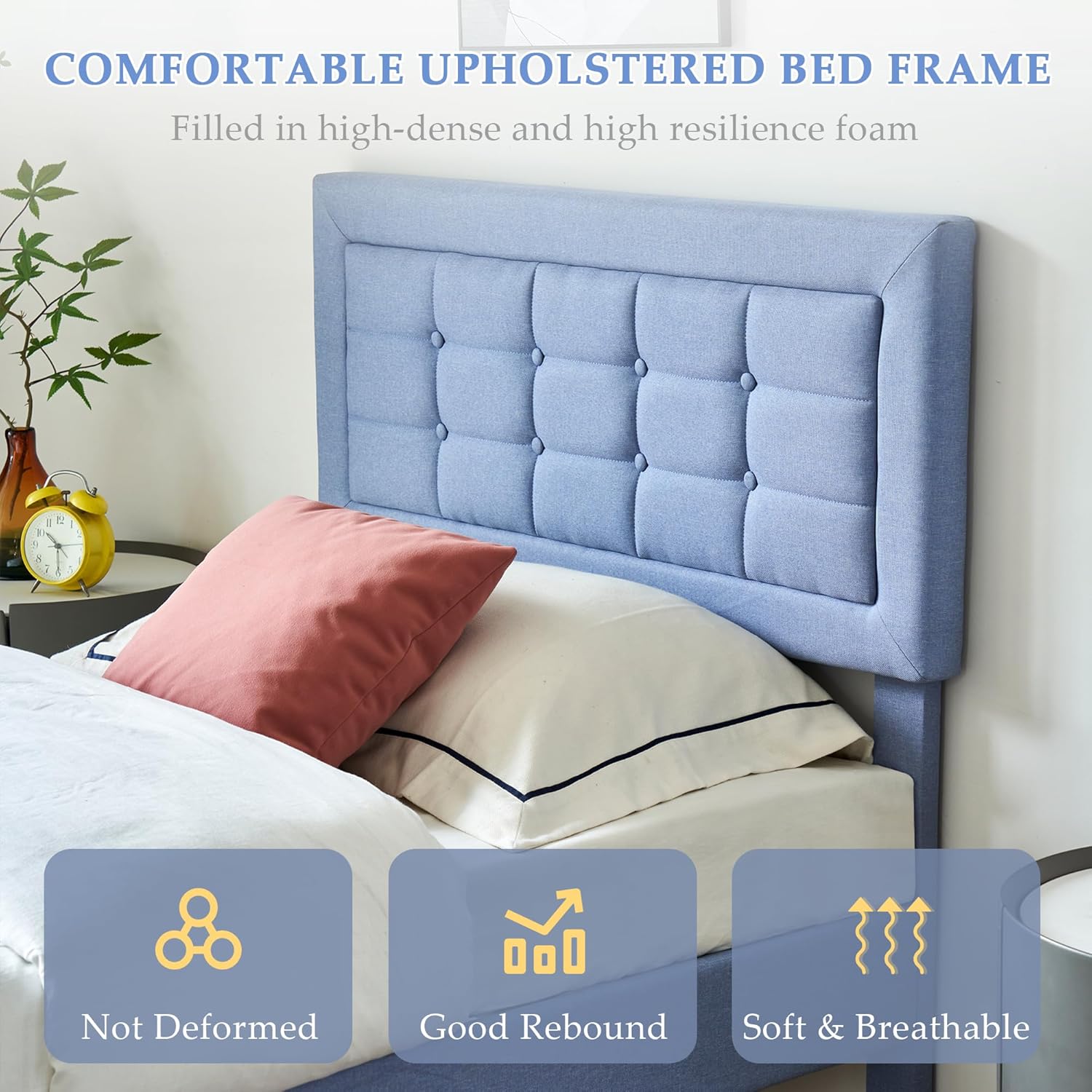 VECELO Upholstered Platform Bed Frame with Height Adjustable Headboard