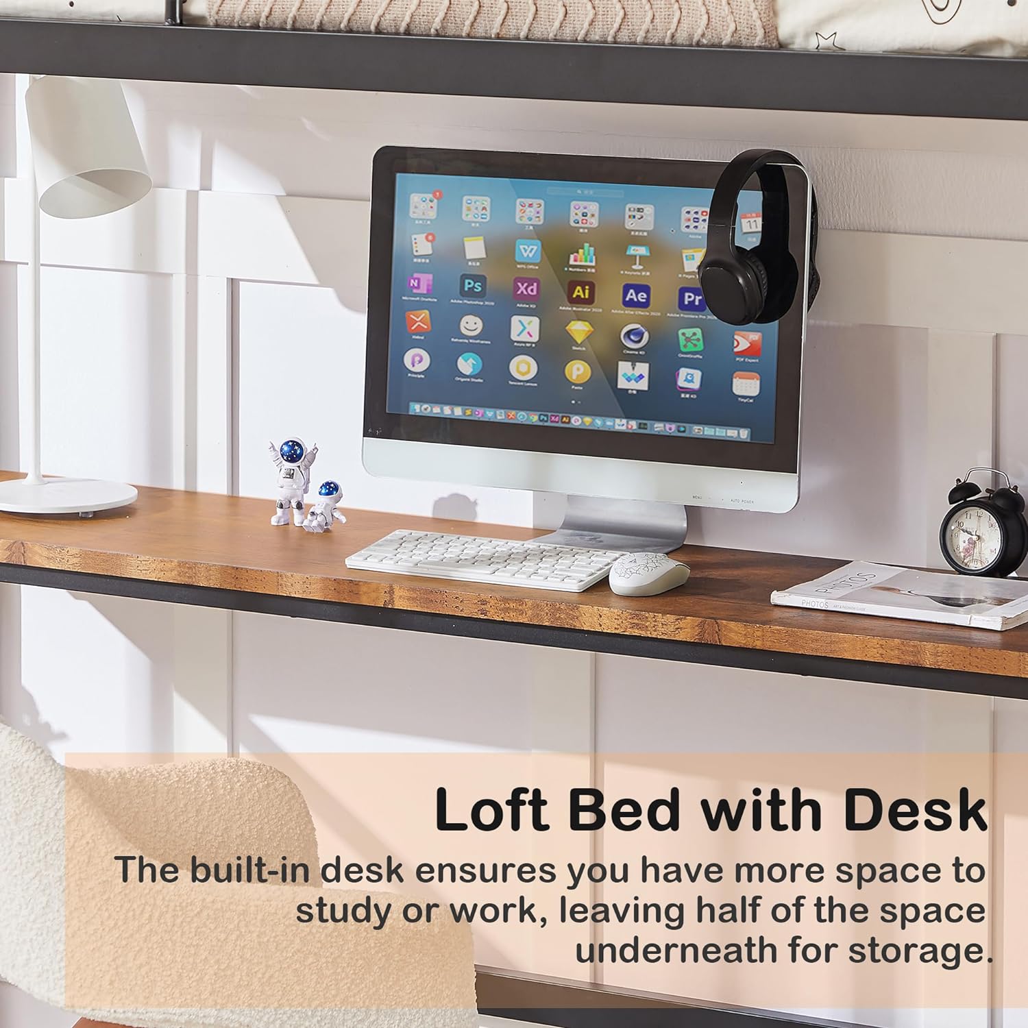 VECELO Metal Twin Size Loft Bed with Desk