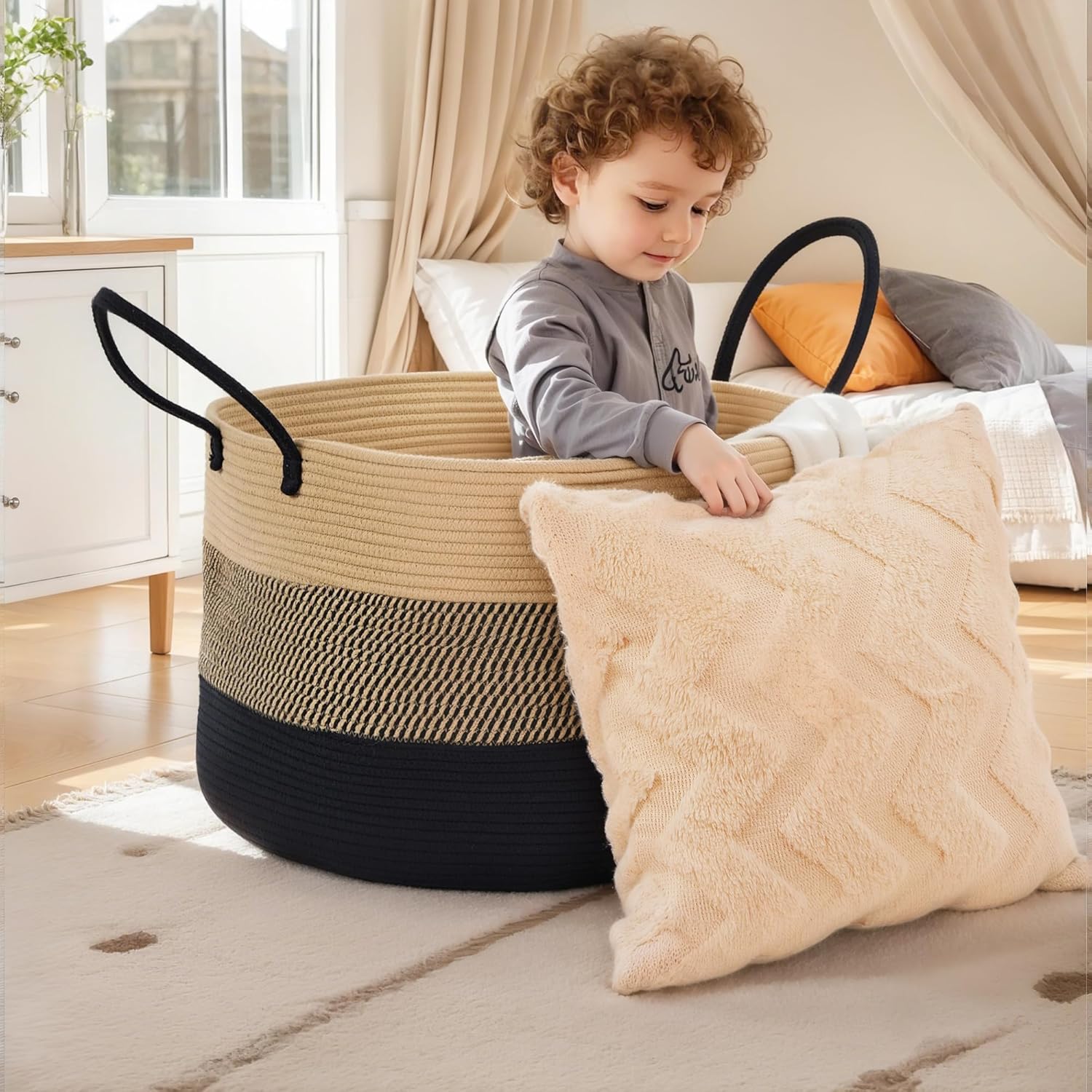 VECELO Large Blanket Basket (21.7"x13.8")