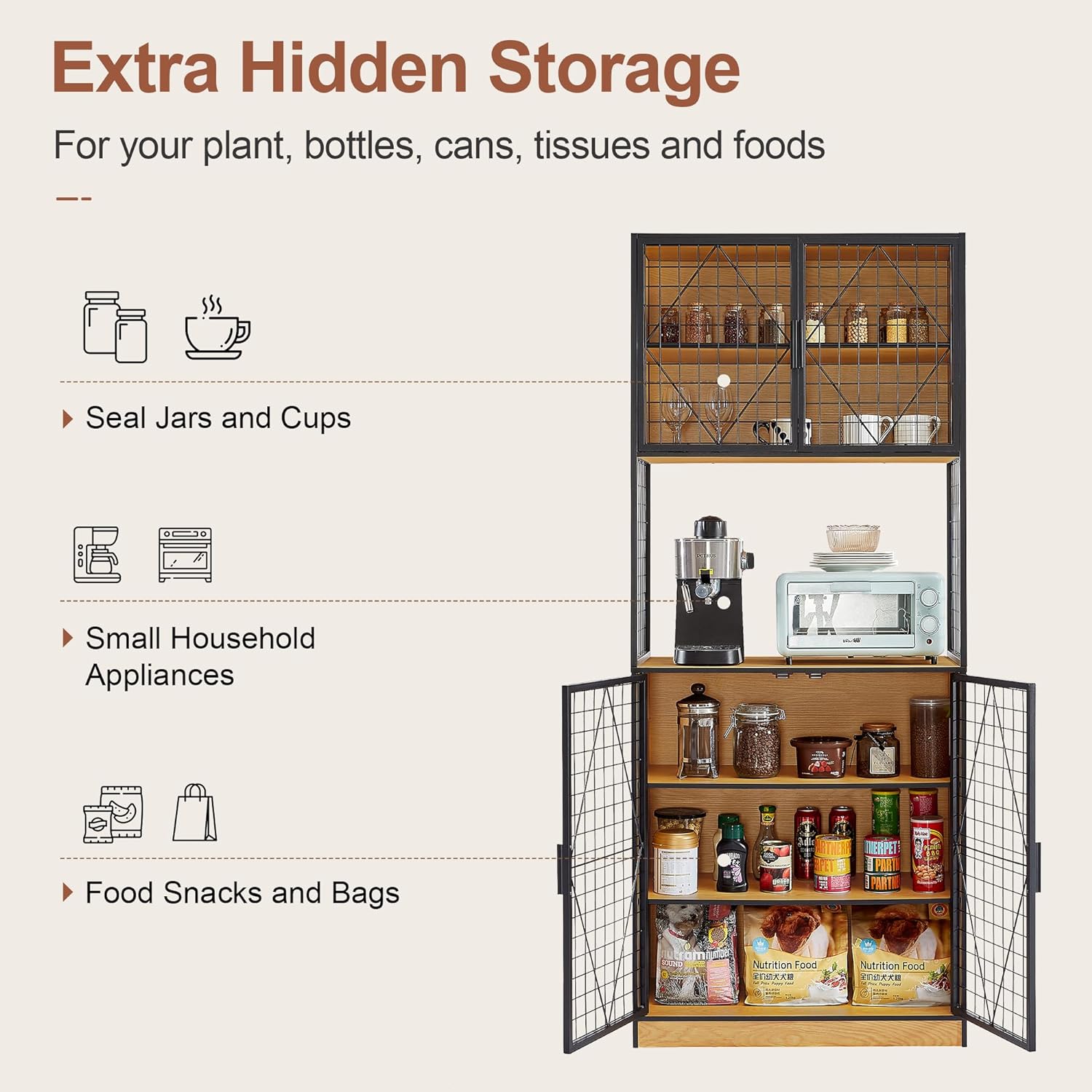 VECELO 72in Tall Kitchen Pantry Cabinet with Doors and Shelves Large Freestanding Storage Cupboard with Countertop Hutch - VECELO