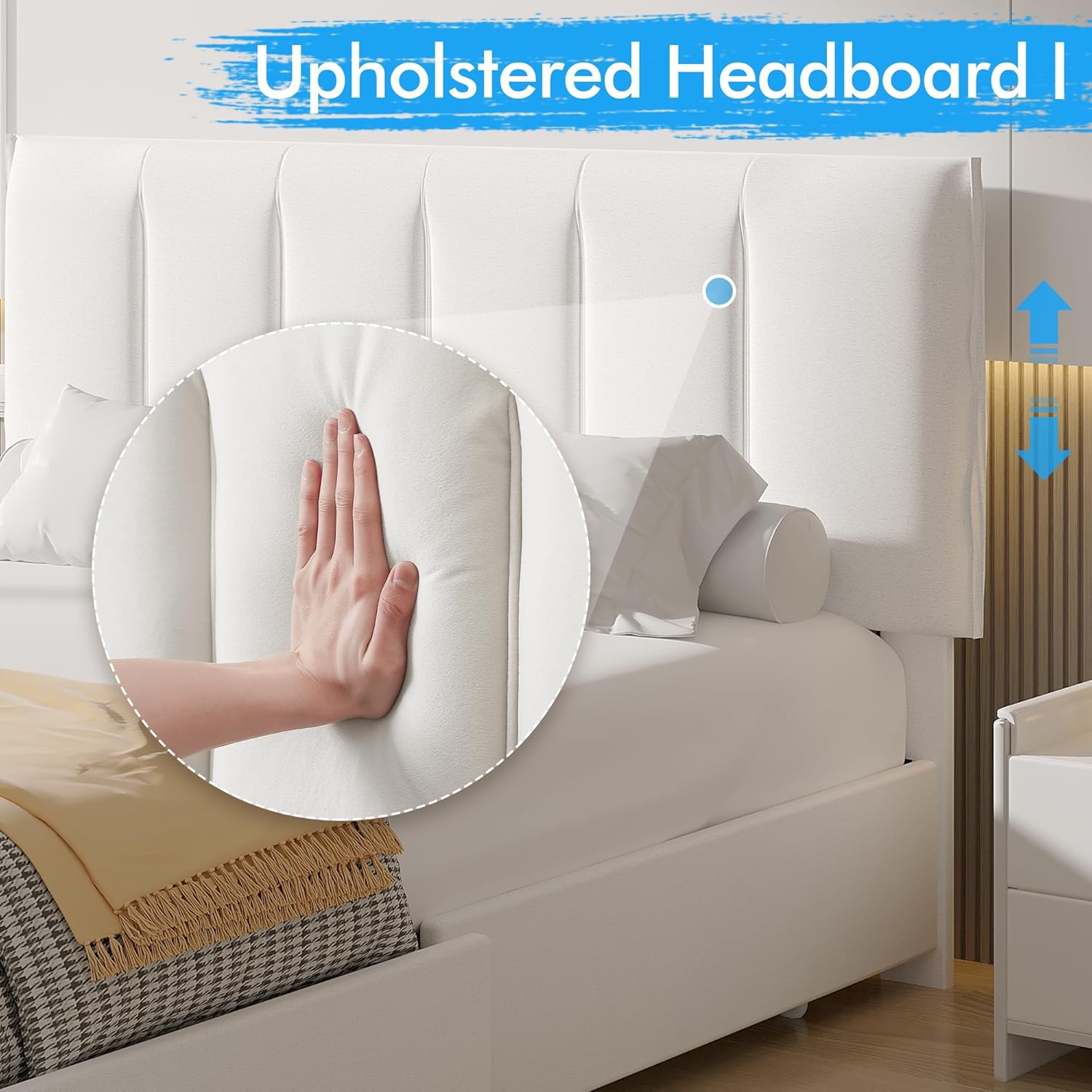 VECELO Upholstered Bed Frame with 4 Storage Drawers and Adjustable Velvet Headboard