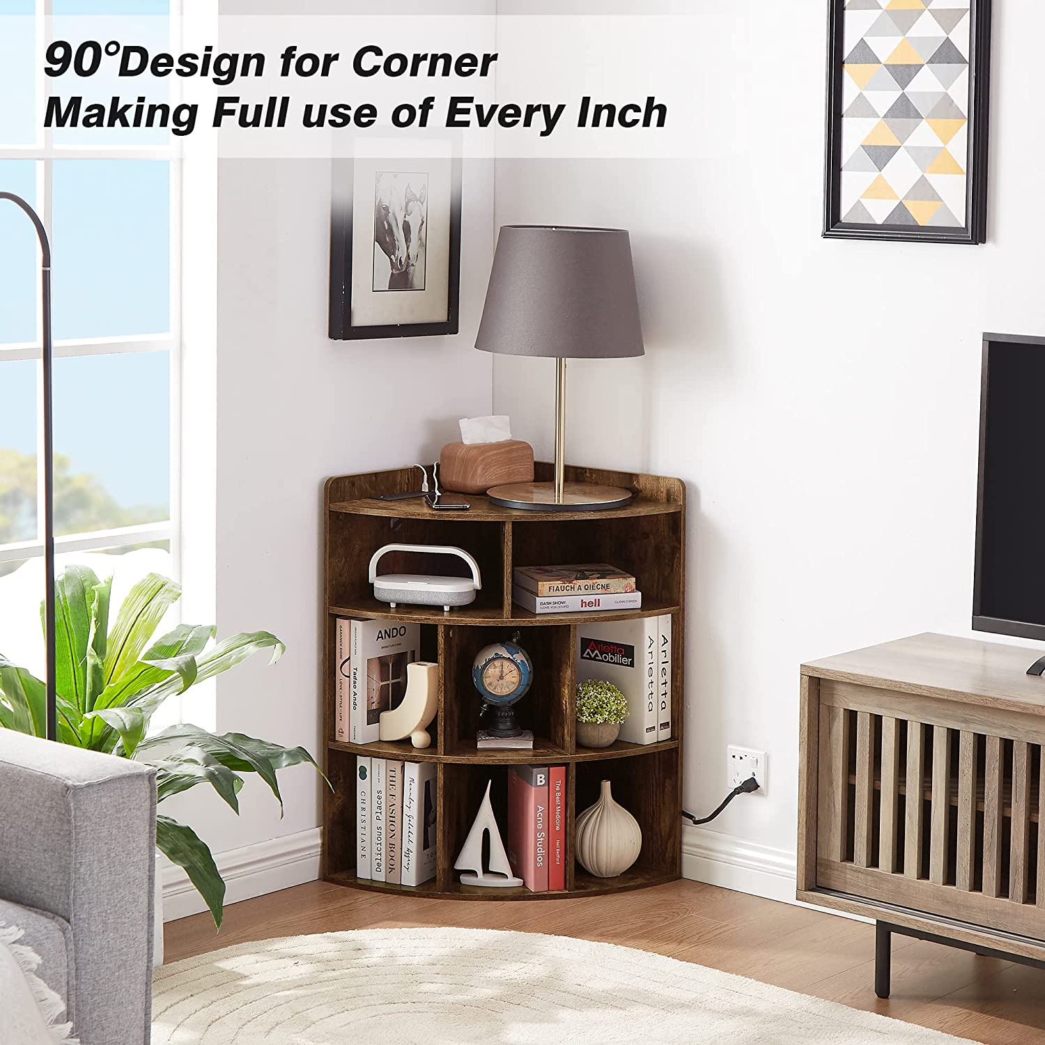 VECELO 3-Tier Corner Cabinet with 8 Cubbies, Wooden Cube Storage Organizer - VECELO