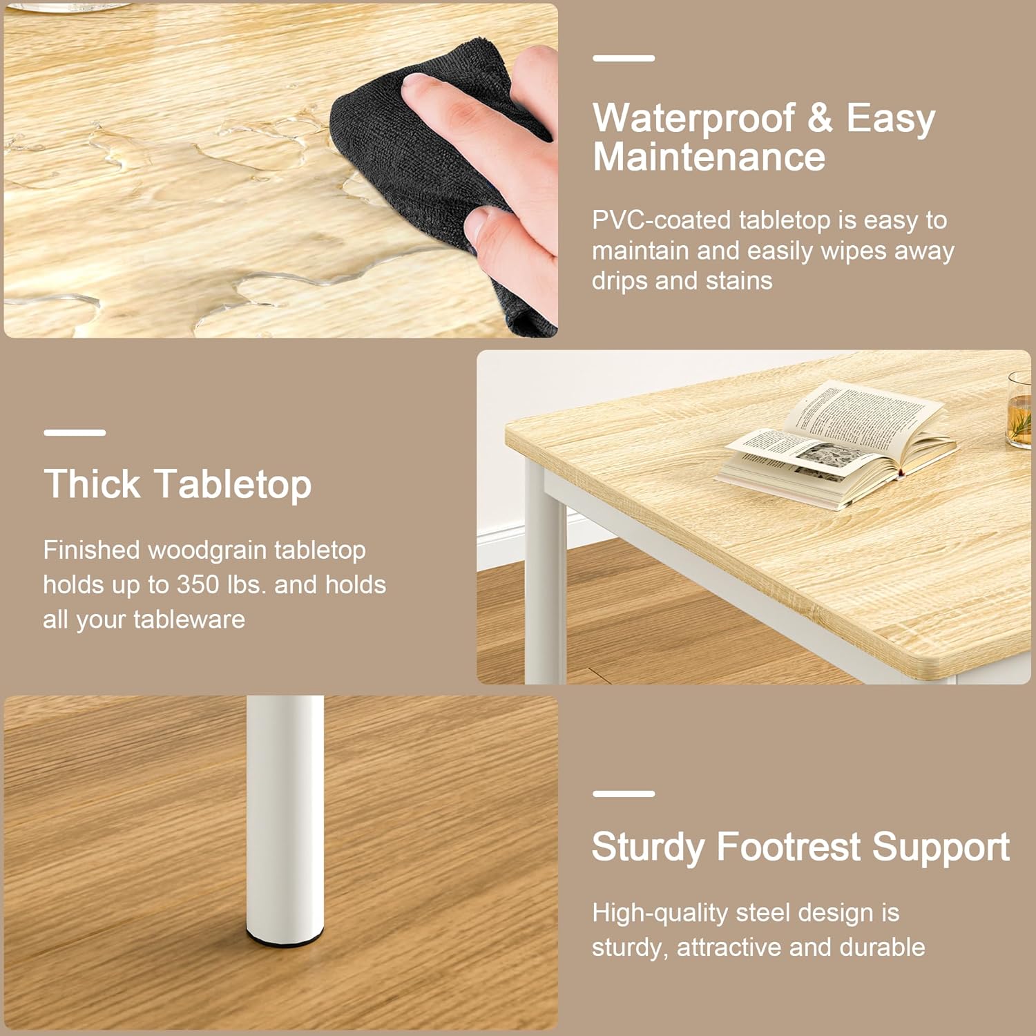 VECELO 5-Piece Dining Table Set Metal and Wood Kitchen Furniture with 4 Stools - VECELO