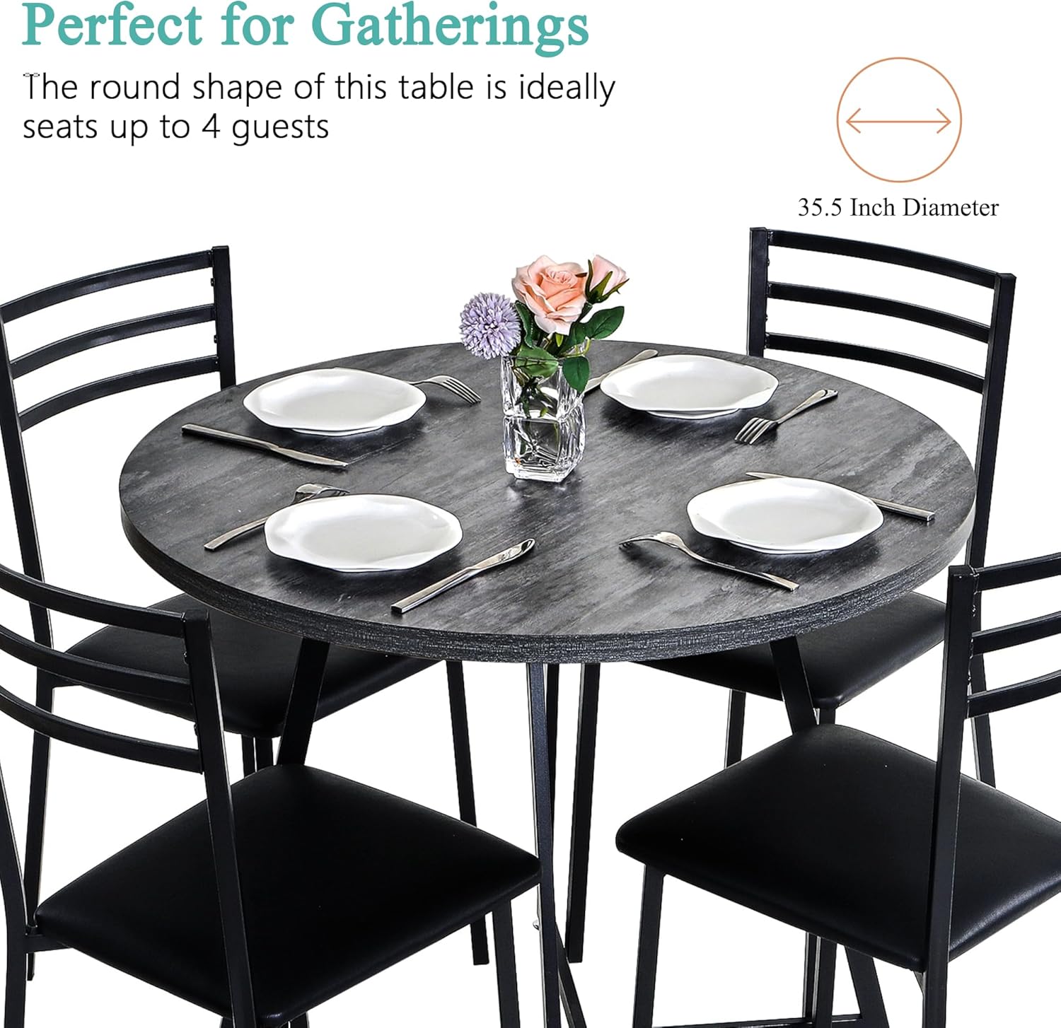 VECELO 35" Round Dining Table for 4