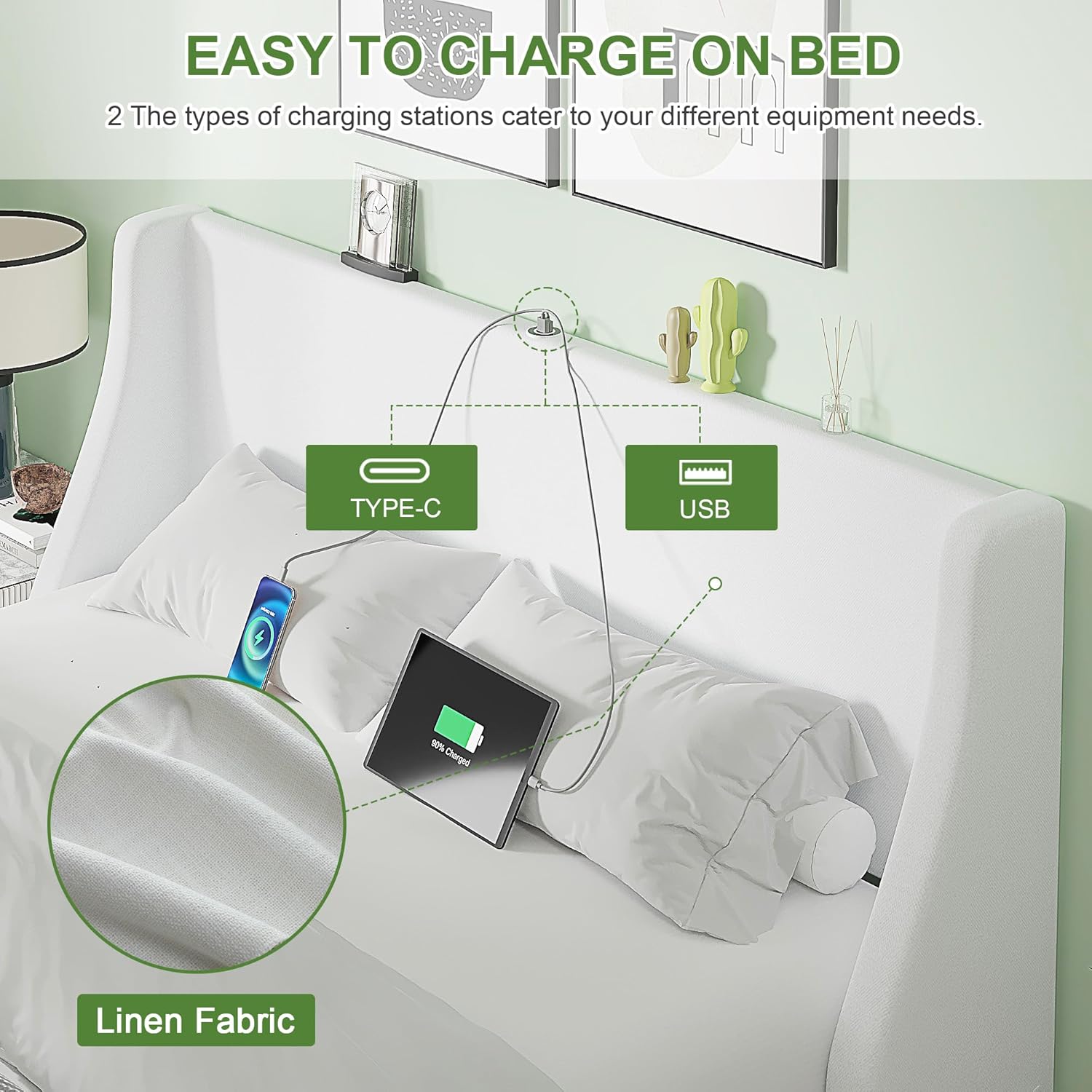 VECELO Bed Frame with Upholstered Wingback Headboard