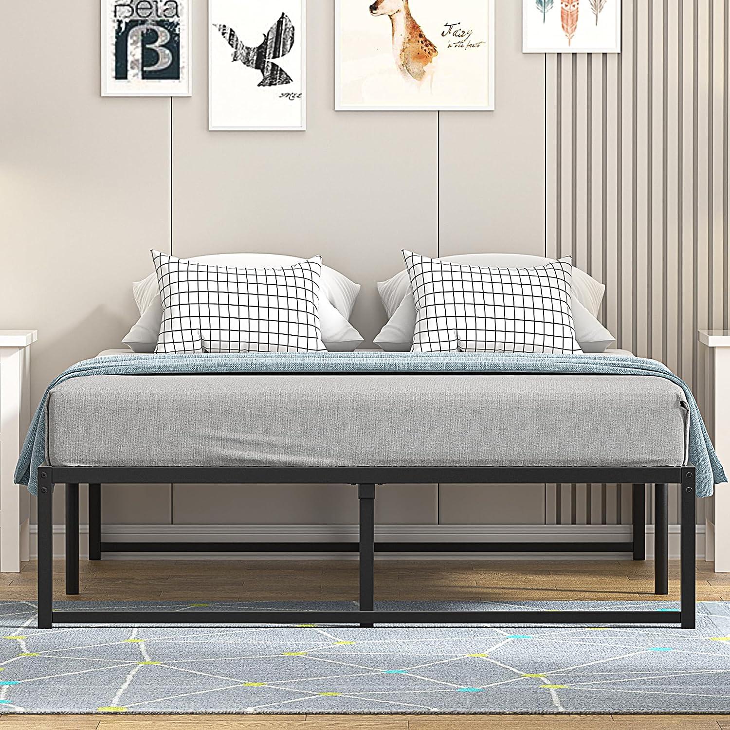 VECELO 14" Black Platform Bed Frame/Mattress Foundation/No Box Spring Needed/Steel Slat Support - VECELO
