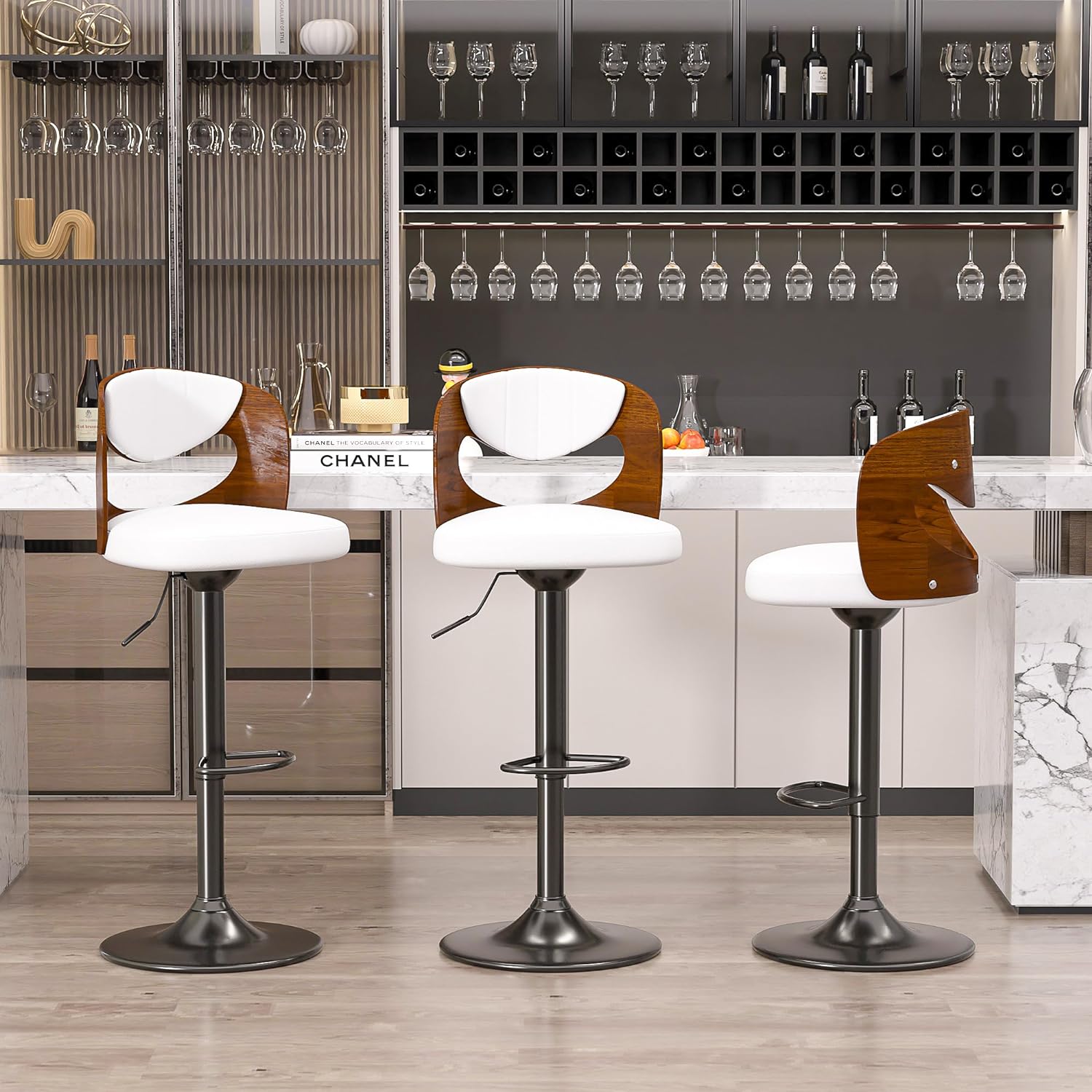 VECELO Bar Stool Set of 2,Counter Height Stools with Bentwood Back - VECELO