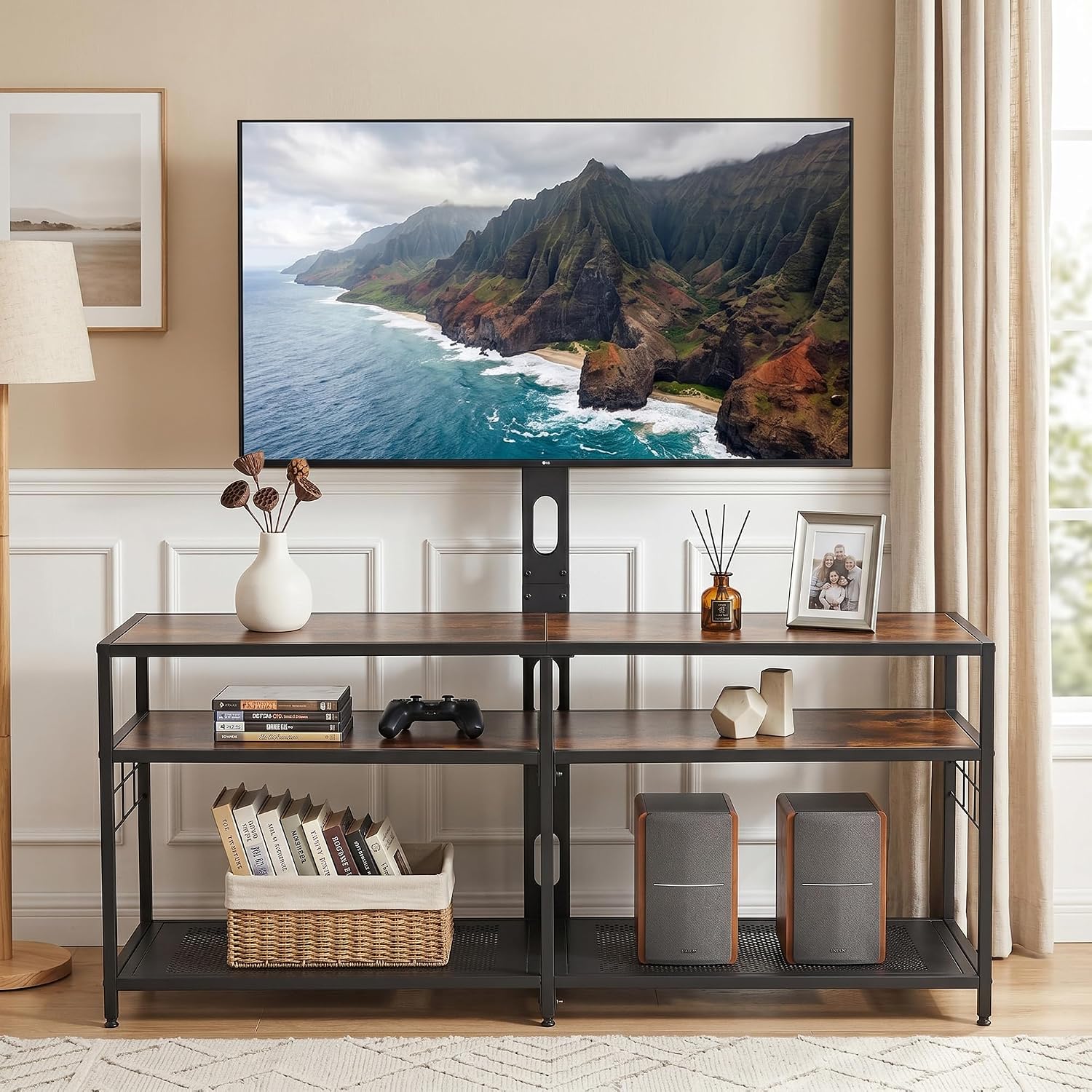 VECELO TV Stand with Mount, Universal Swivel TV Console for 32-75 inch TVs