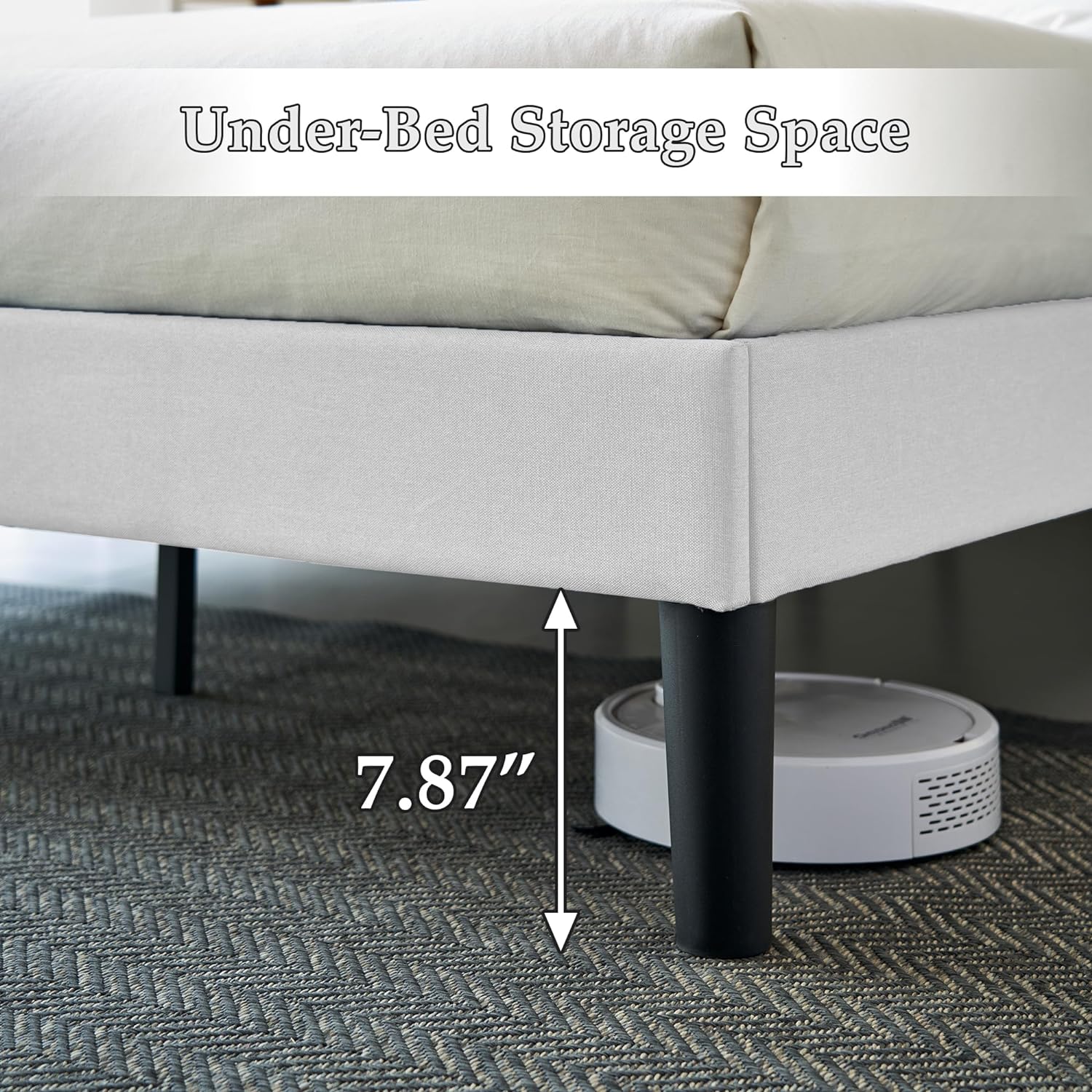 VECELO Upholstered Platform Bed Frame with Height Adjustable Headboard