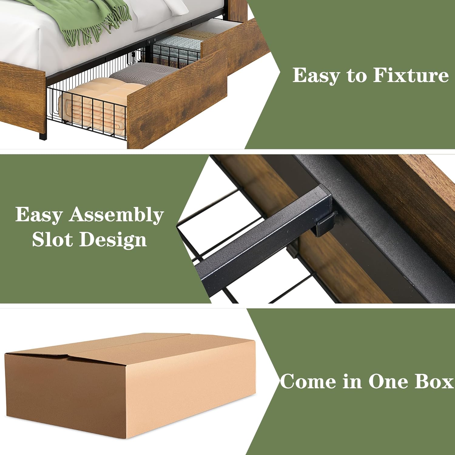 VECELO Queen Size Bed Frame with 50" Tall Storage Bookcase Headboard