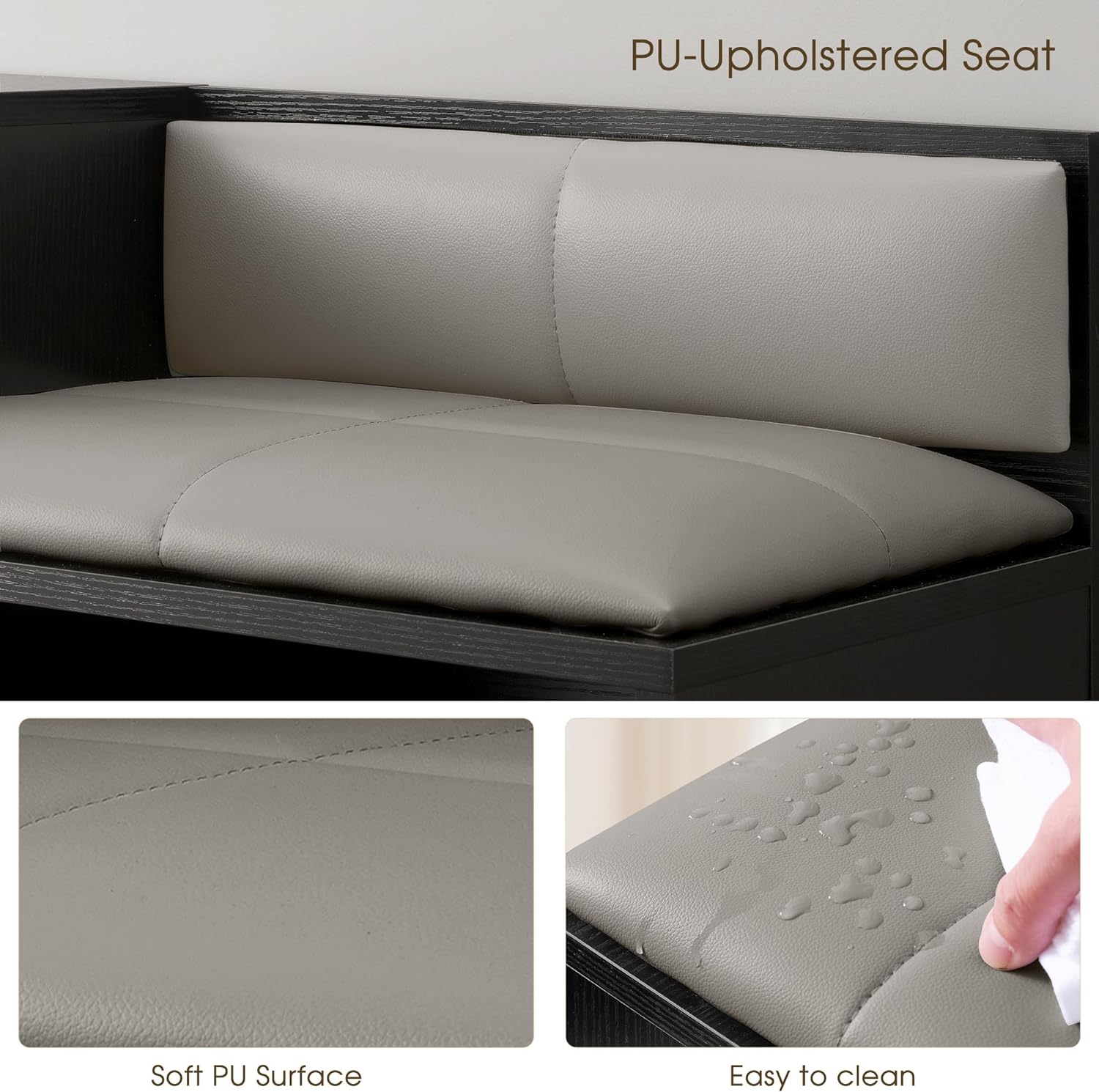 VECELO Entryway Bench with Storage Shoe Cabinet & Adjustable Shelf Louvered Door Removable PU Seat Cushion and Backrest