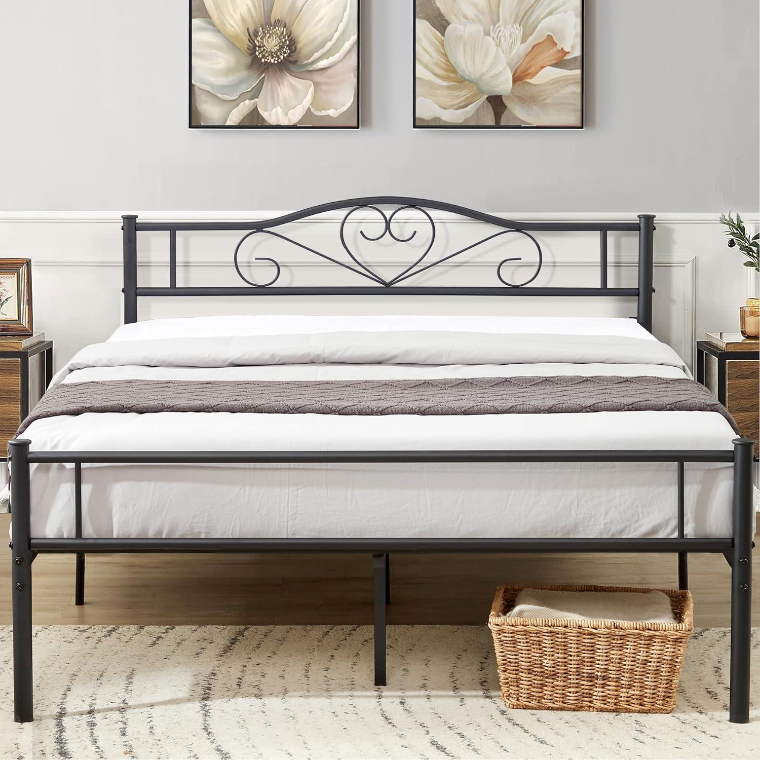 VECELO Metal Platform Bed Frame Mattress Foundation Decorative Headboard & Footboard