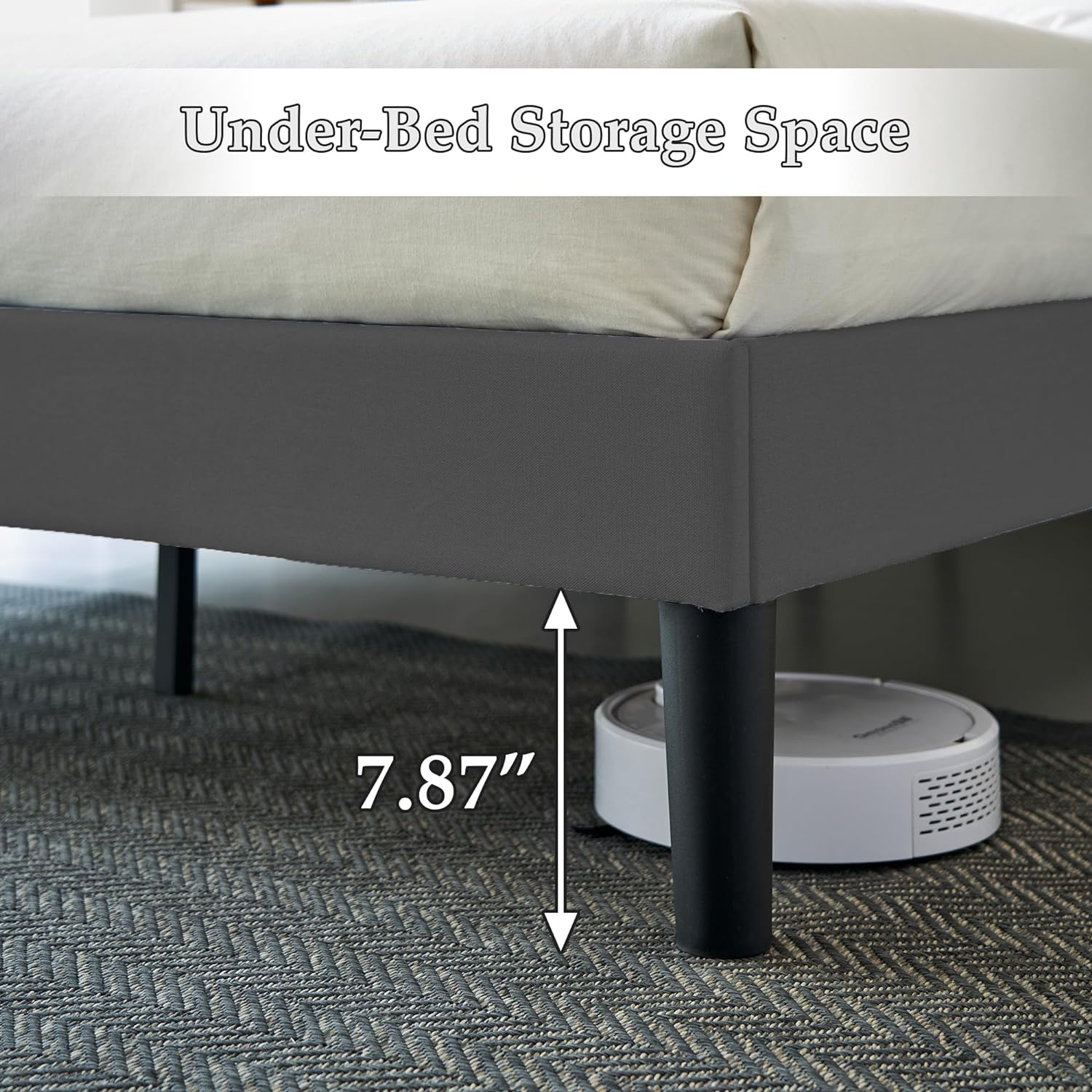 VECELO Upholstered Platform Bed Frame with Height Adjustable Headboard