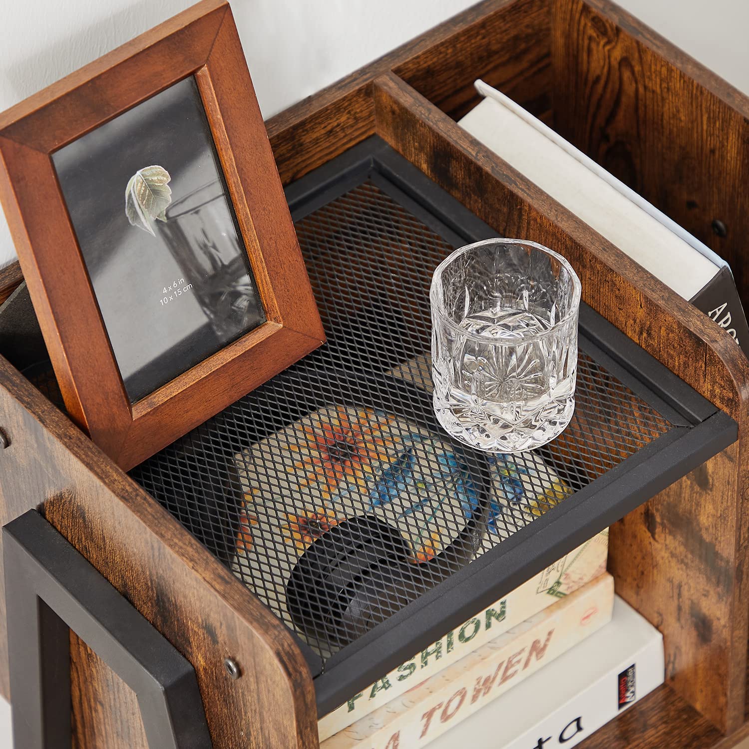 VECELO Industrial Side End Table/Nightstand Stackable Accent Furniture with 2-Tier Open Storage Compartments