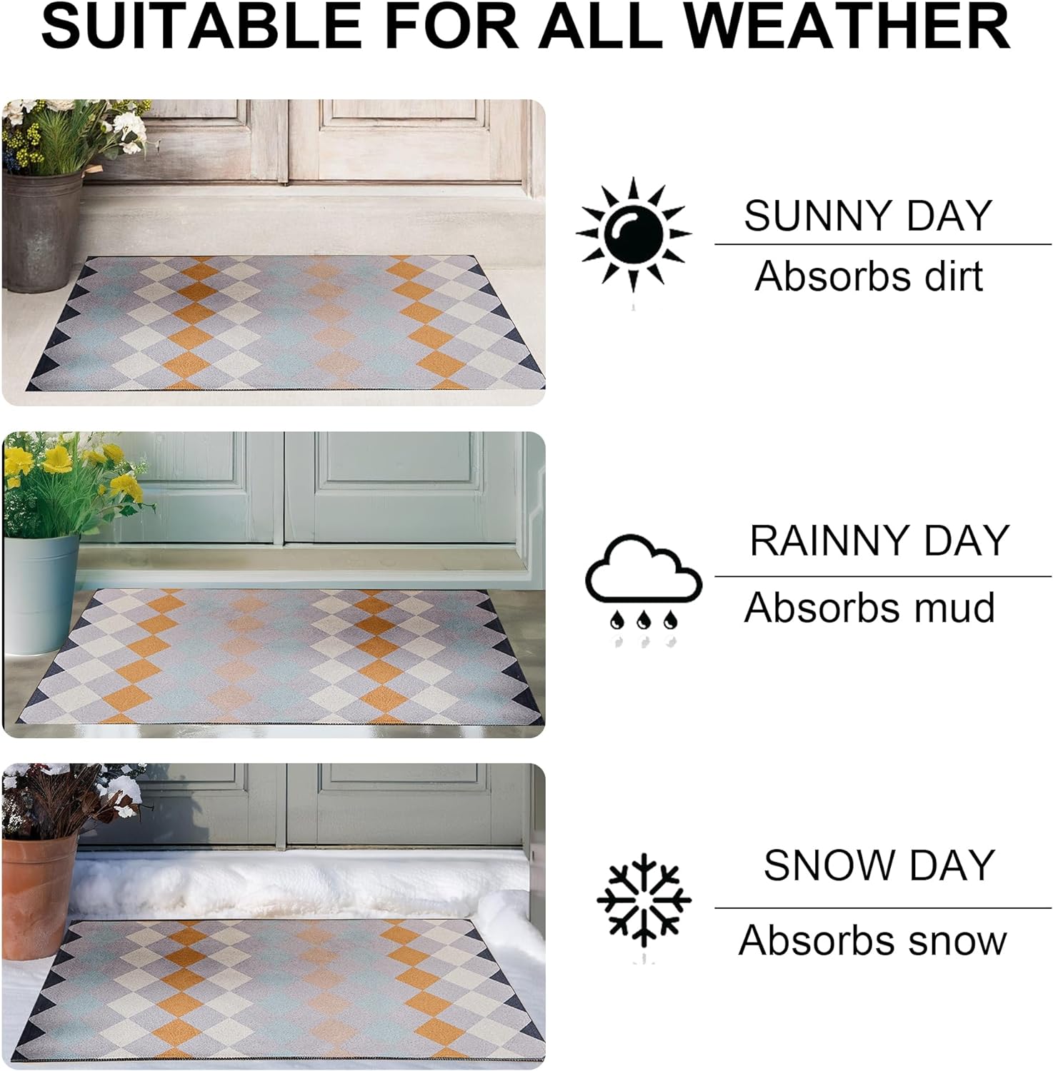 VECELO Outdoor Front Door Mat Outside Entrance, Low-Profile Welcome Mat