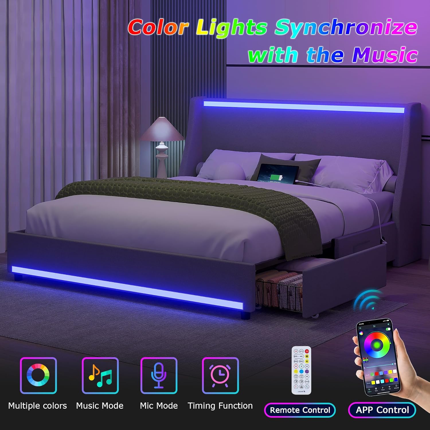 VECELO Full Size Bed Frame with Storage Drawers