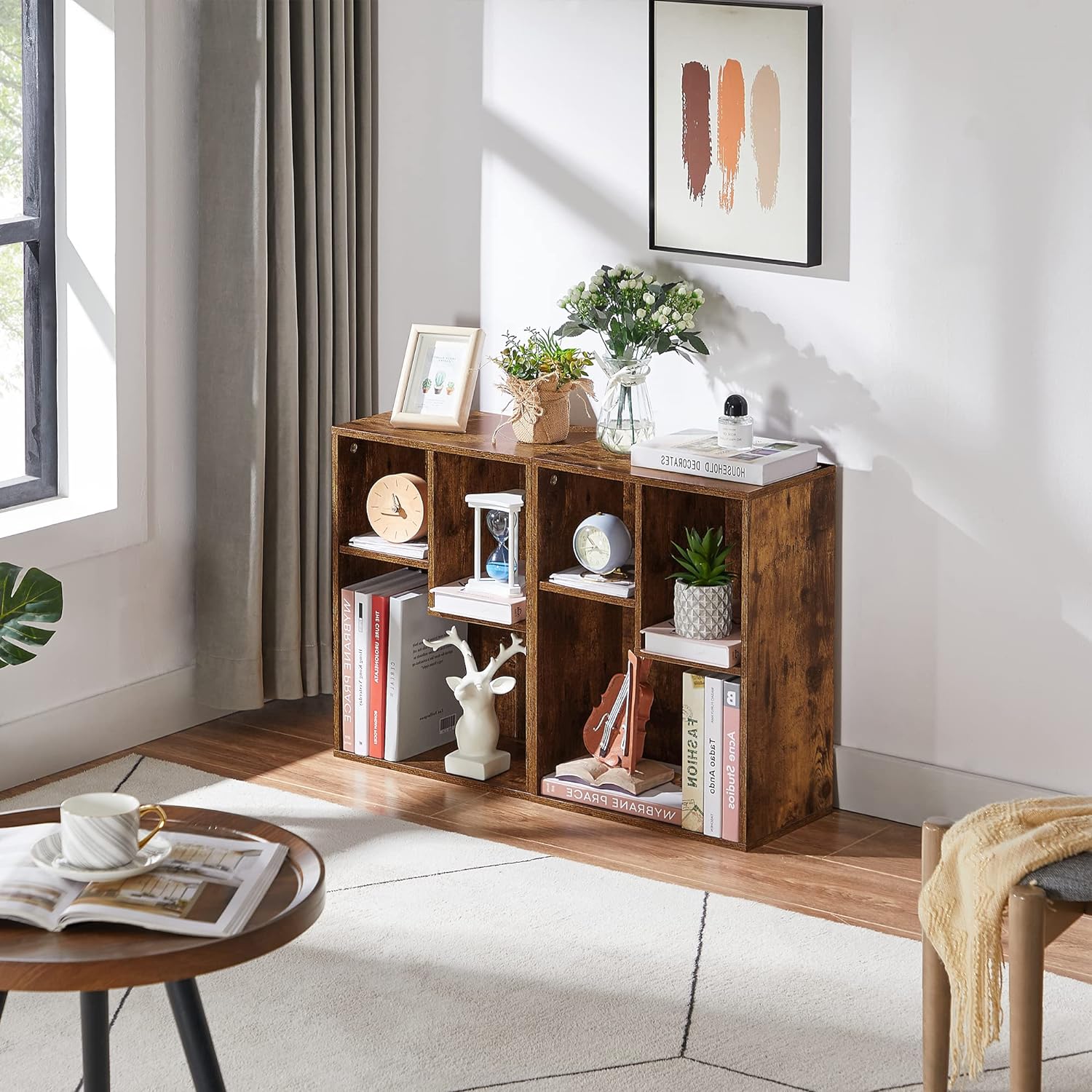 VECELO 3-Cube Wide Open Bookcase, Small Bookshelf 2-Tier Storage Organizer - VECELO