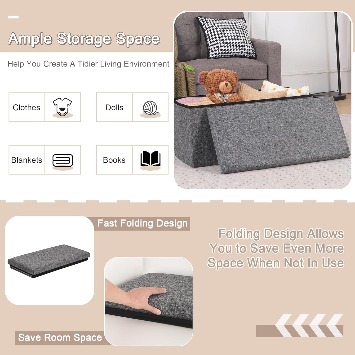 VECELO Folding Storage Ottoman Bench