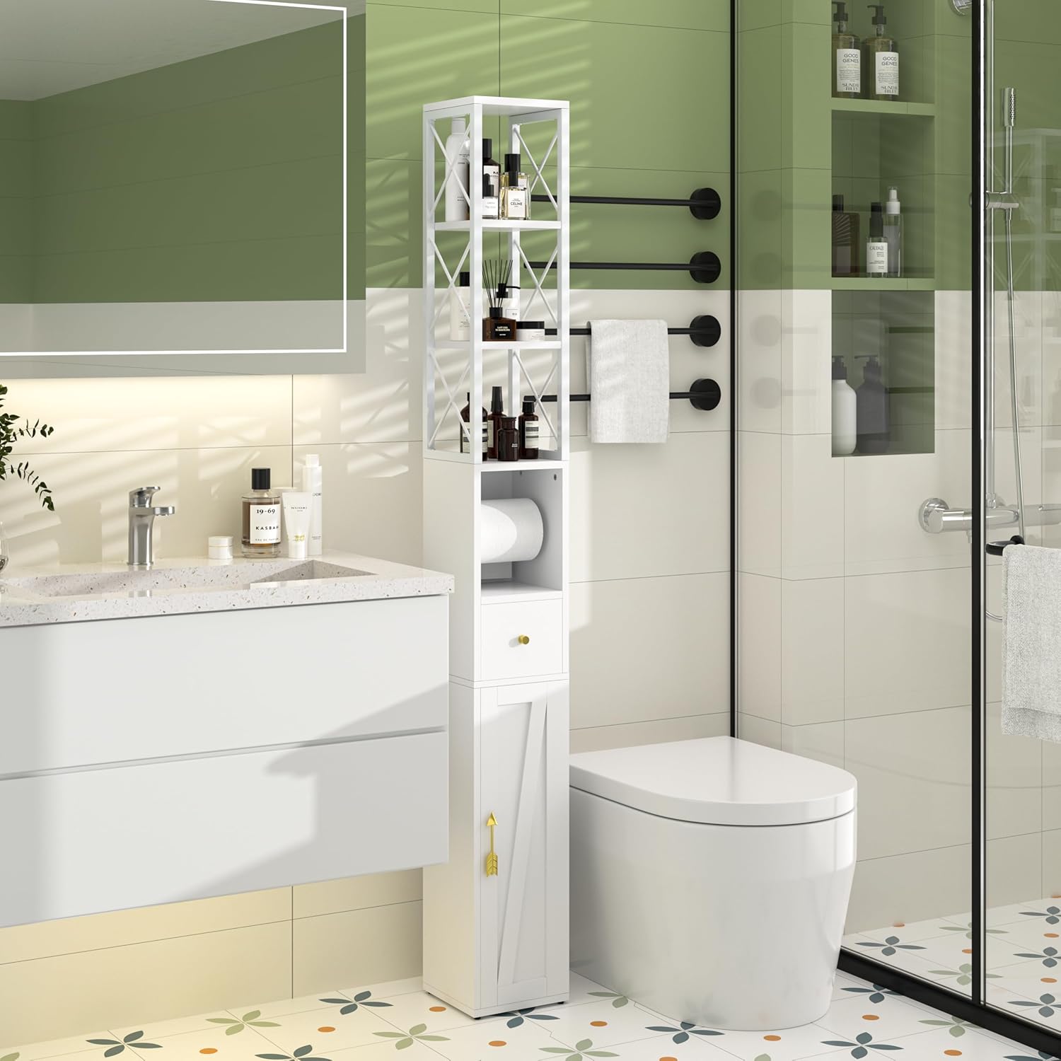 VECELO Tall Bathroom Cabinet with Adjustable Shelves