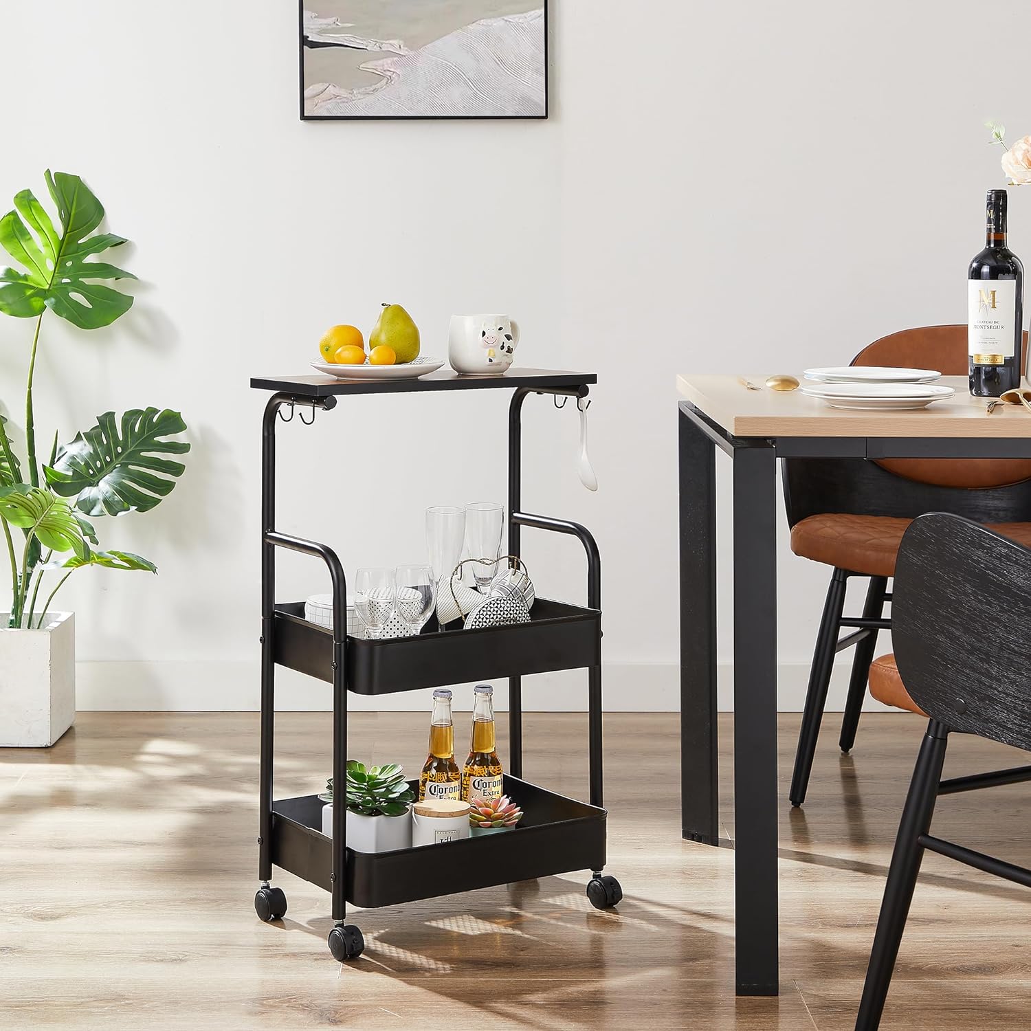 Storage Rolling Cart, 3 Tier Utility Cart Storage Unit Organizers