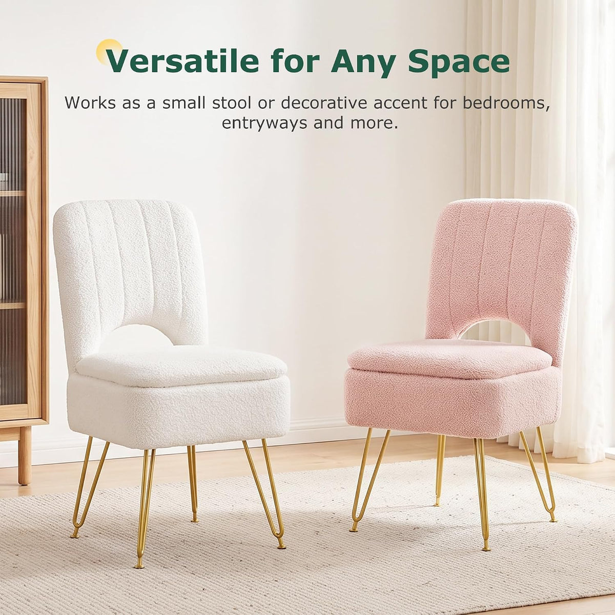 VECELO Vanity Stool Chair with Storage and Folding Back