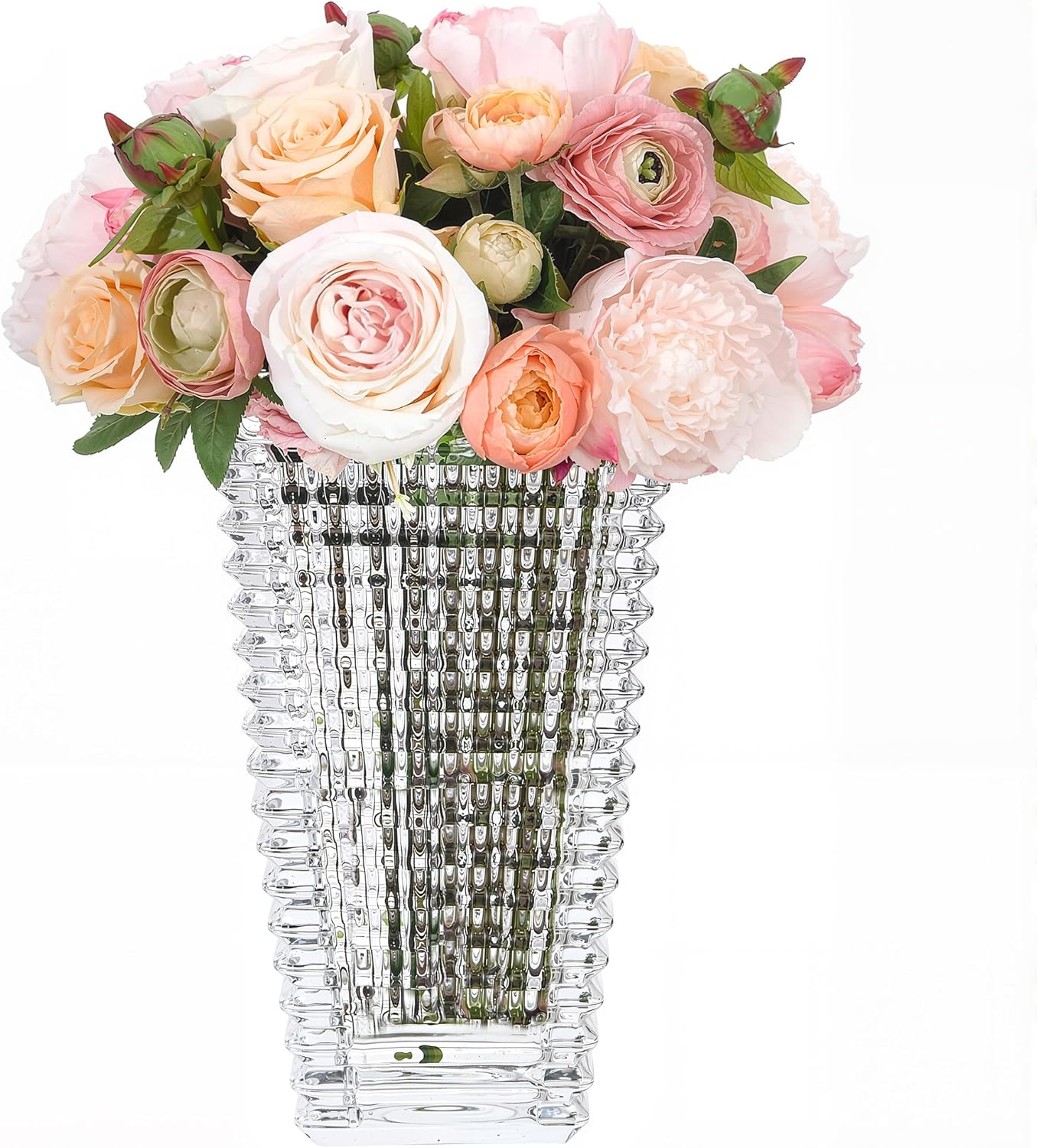 VECELO Crystal Glass Vase for Flowers