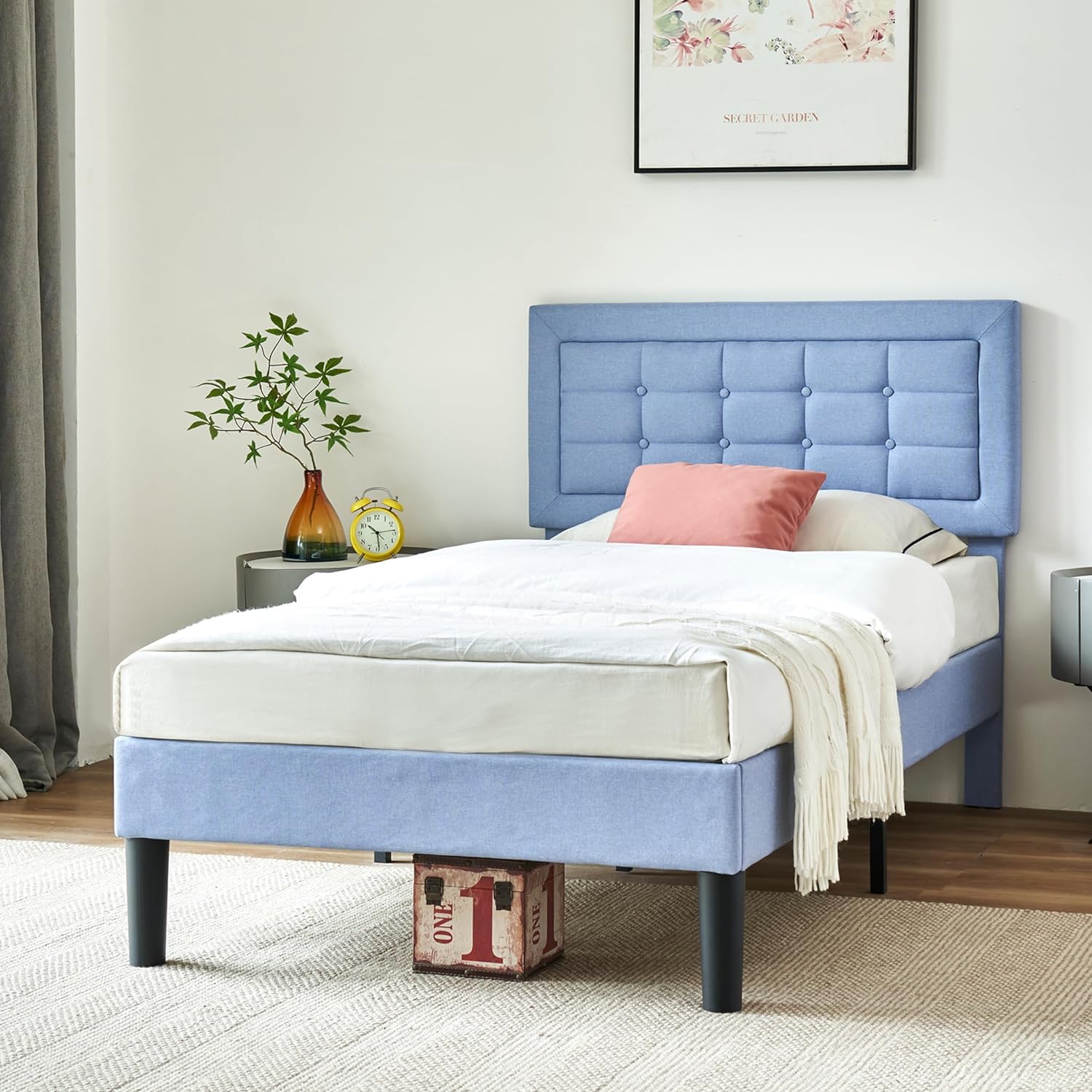 VECELO Upholstered Platform Bed Frame with Height Adjustable Headboard
