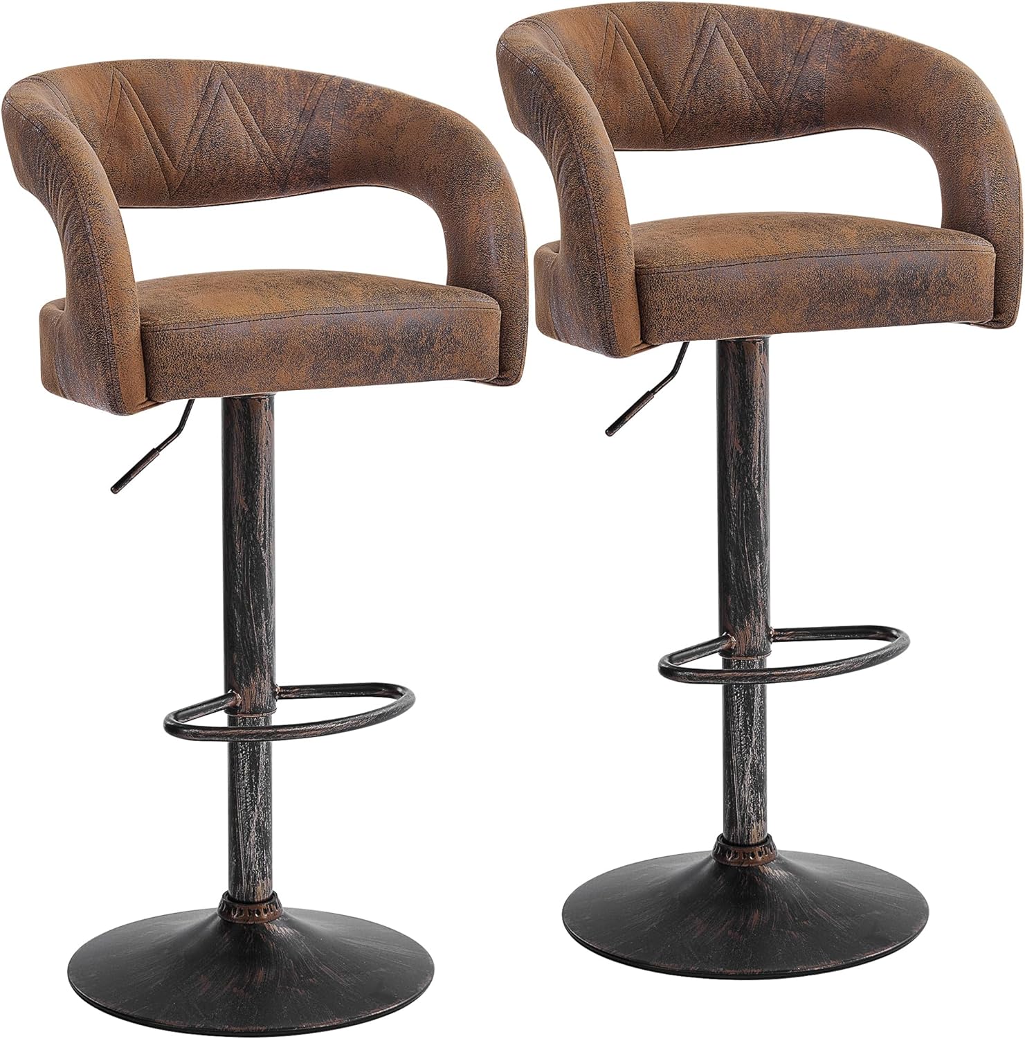 VECELO Bar Stools Set of 2 Adjustable Swivel Modern Pu Leather Barstools - VECELO