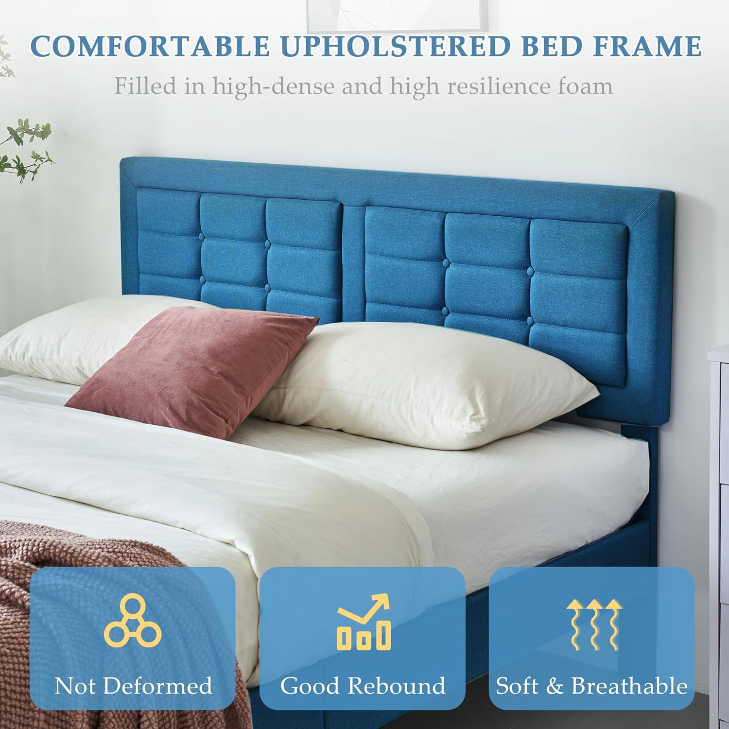 VECELO Upholstered Platform Bed Frame with Height Adjustable Headboard