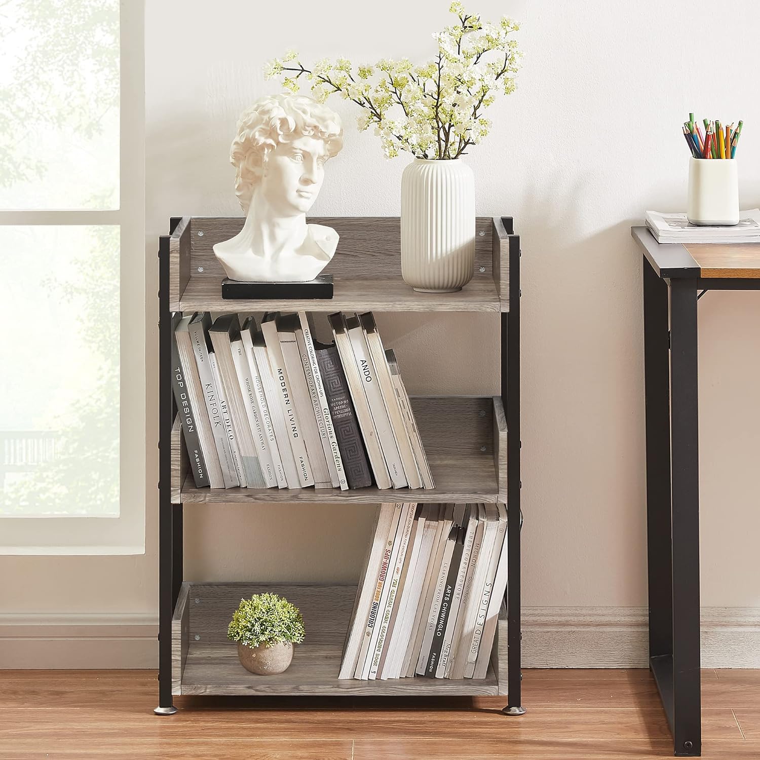 VECELO 3-Tier Bookcase,Small Storage Shelves,Industrial Shelving Unit - VECELO