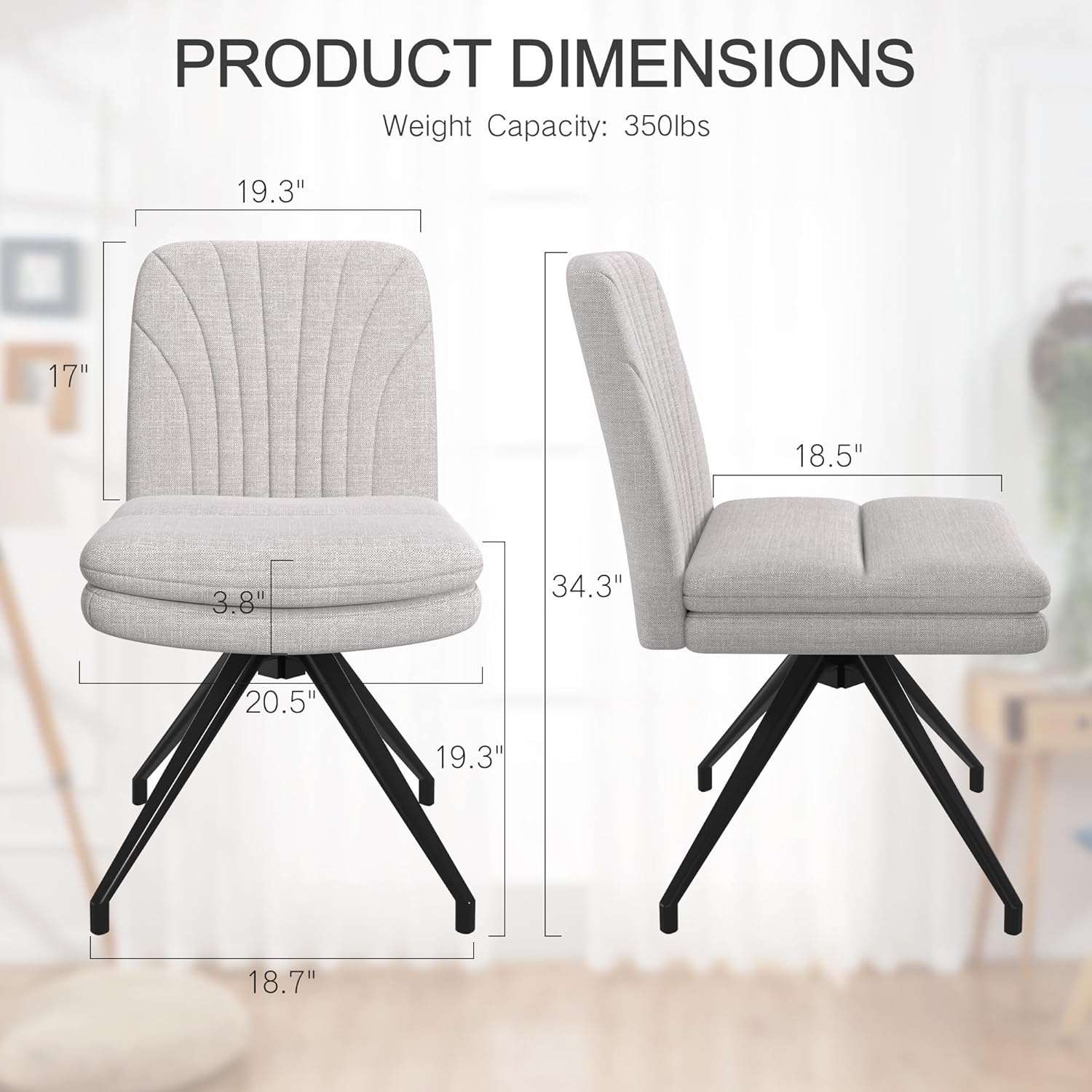 VECELO Armless Office Desk Chair, Criss Cross Legged Vanity Chair with Wide Padded Seat - VECELO