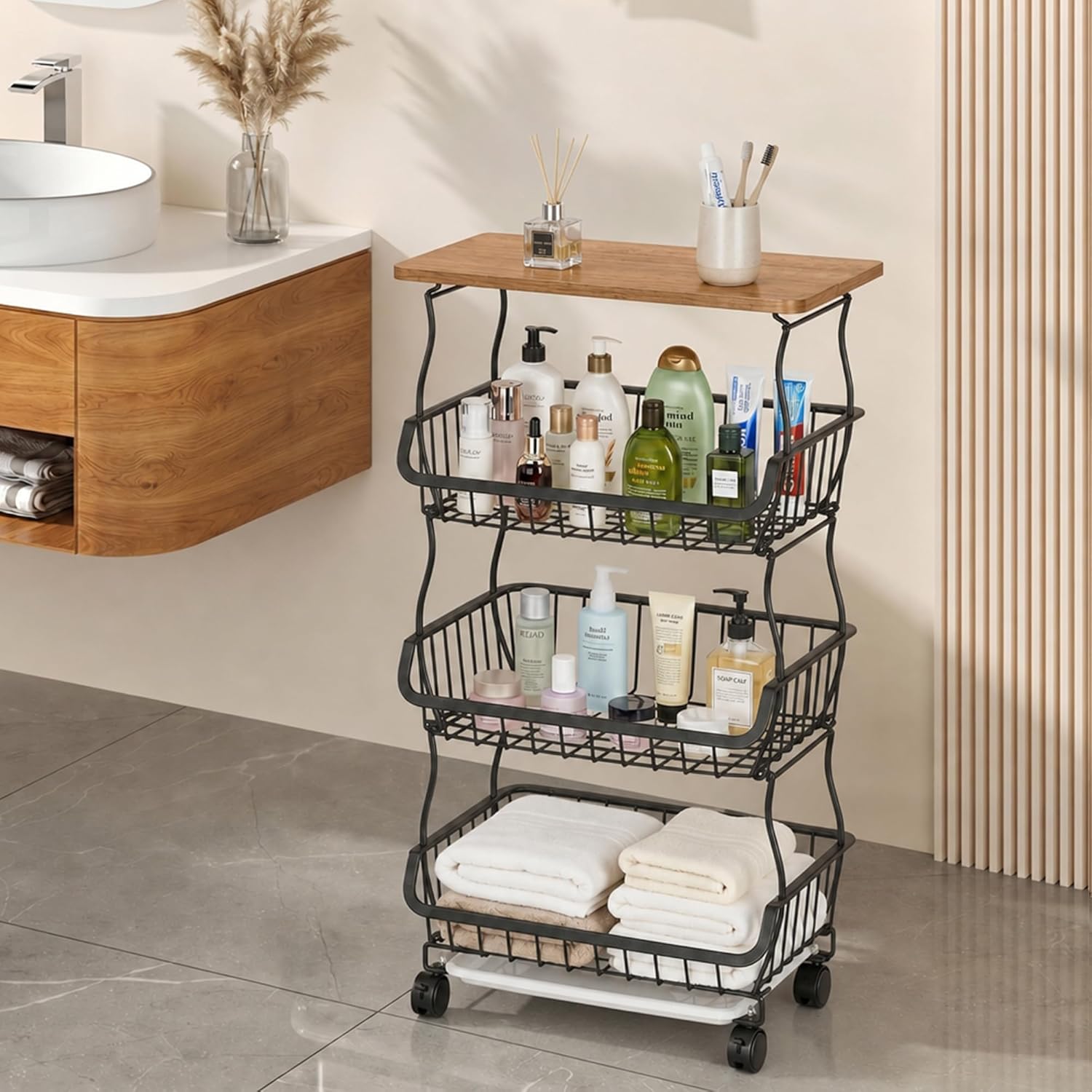 VECELO 4-Tier Fruit Basket with Wheels