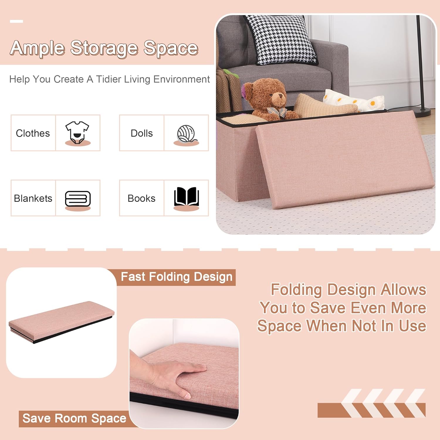 VECELO Folding Storage Ottoman Bench