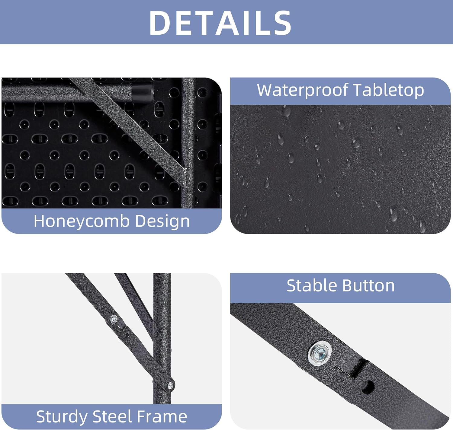 VECELO Folding Plastic Card Table Square with Mesh Bag