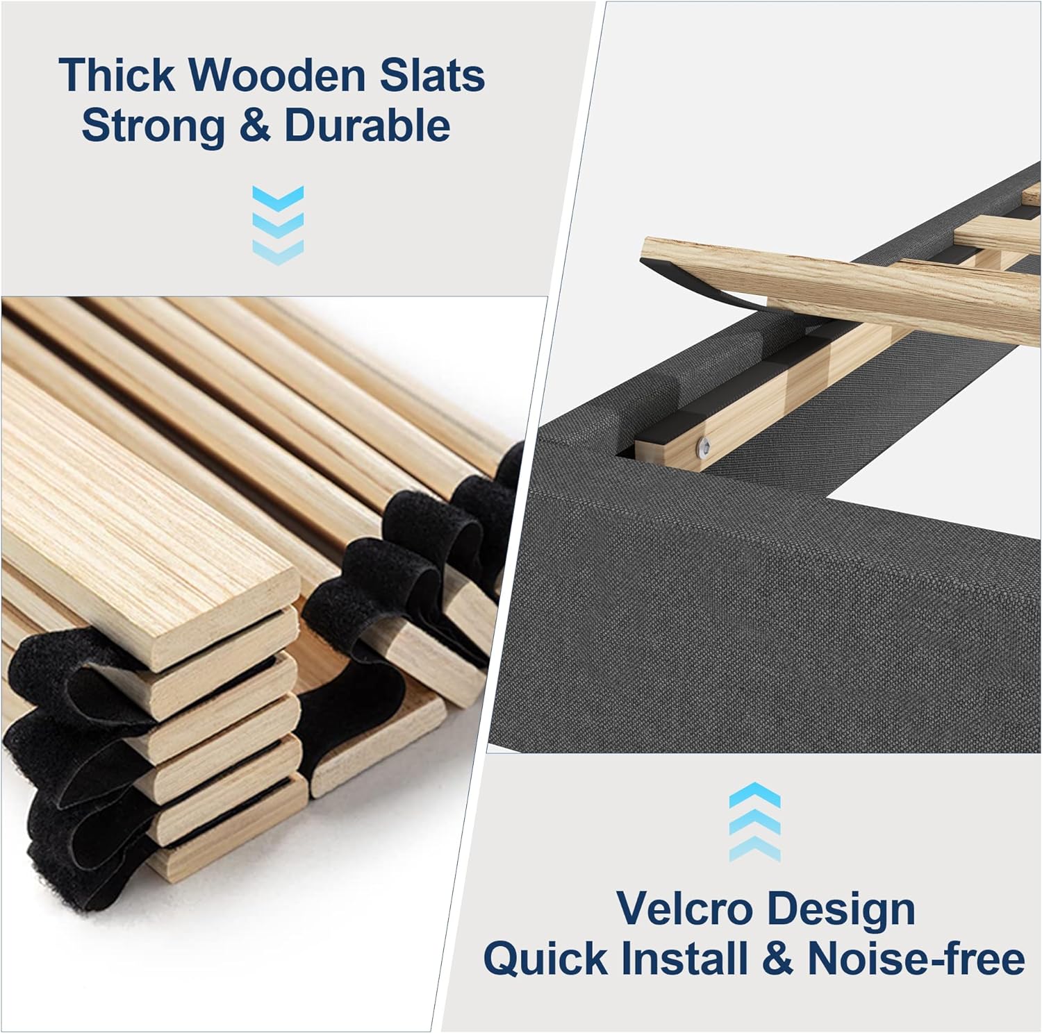 VECELO Upholstered Platform Bed Frame with Height Adjustable Headboard