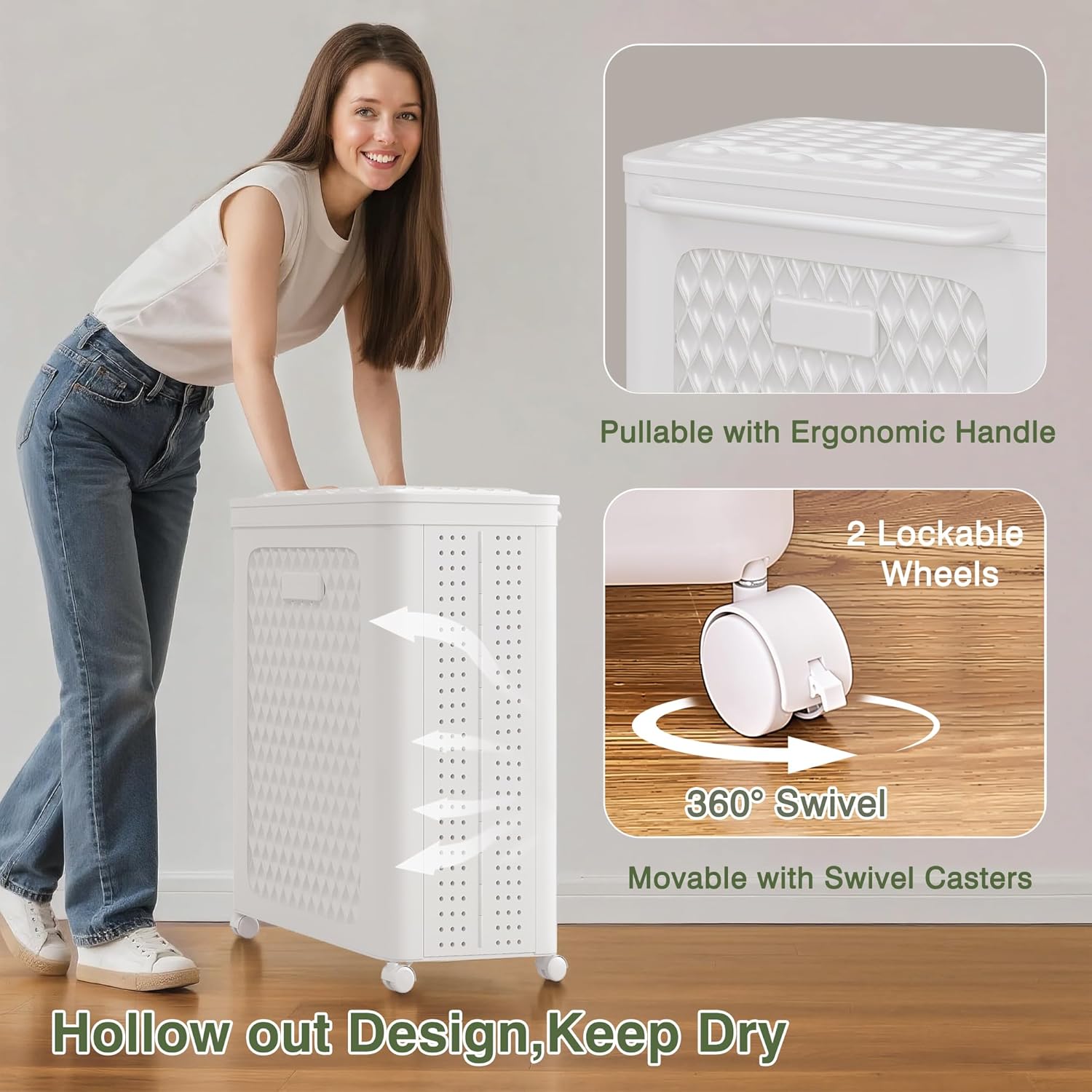 VECELO Rolling Laundry Hamper with Wheels and Lid